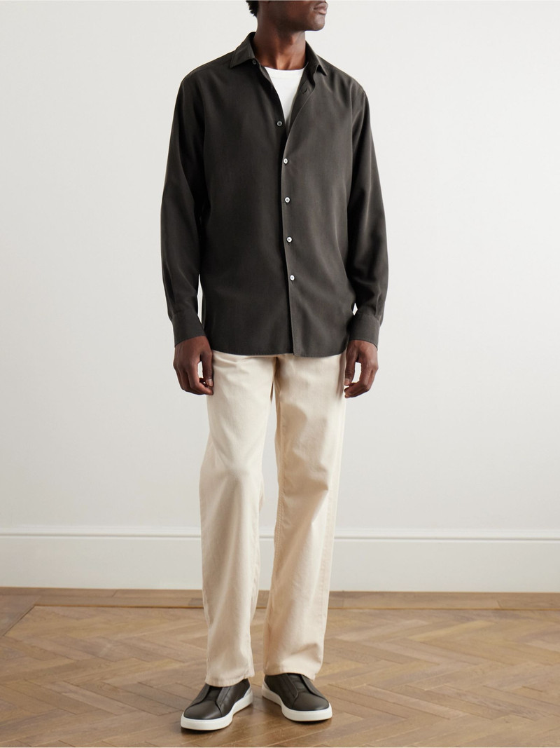 ZEGNA Garment-Dyed Silk Shirt Brown outlook