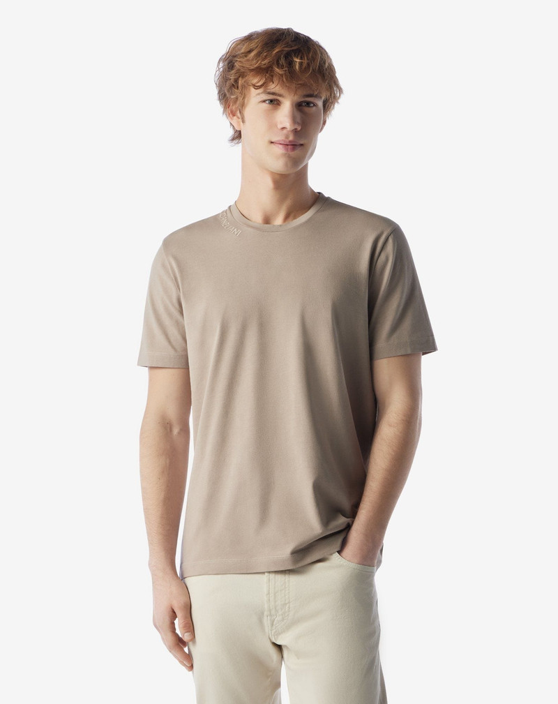CORNELIANI Beige stretch jersey crew neck t-shirt outlook