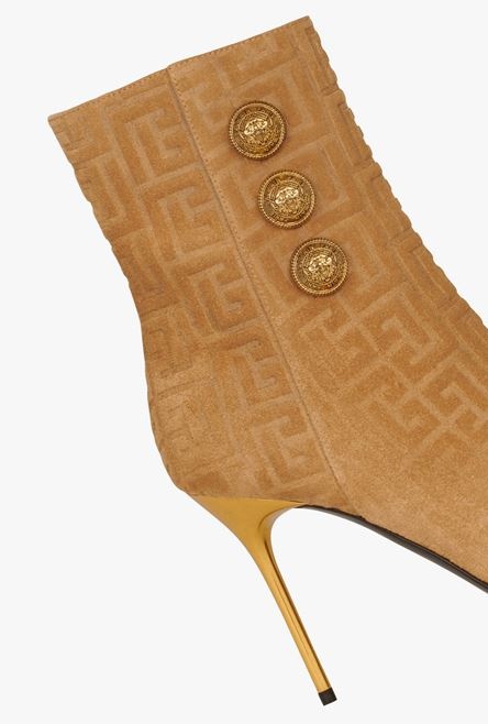 Sand-colored debossed suede Roni ankle boots with Balmain monogram - 6