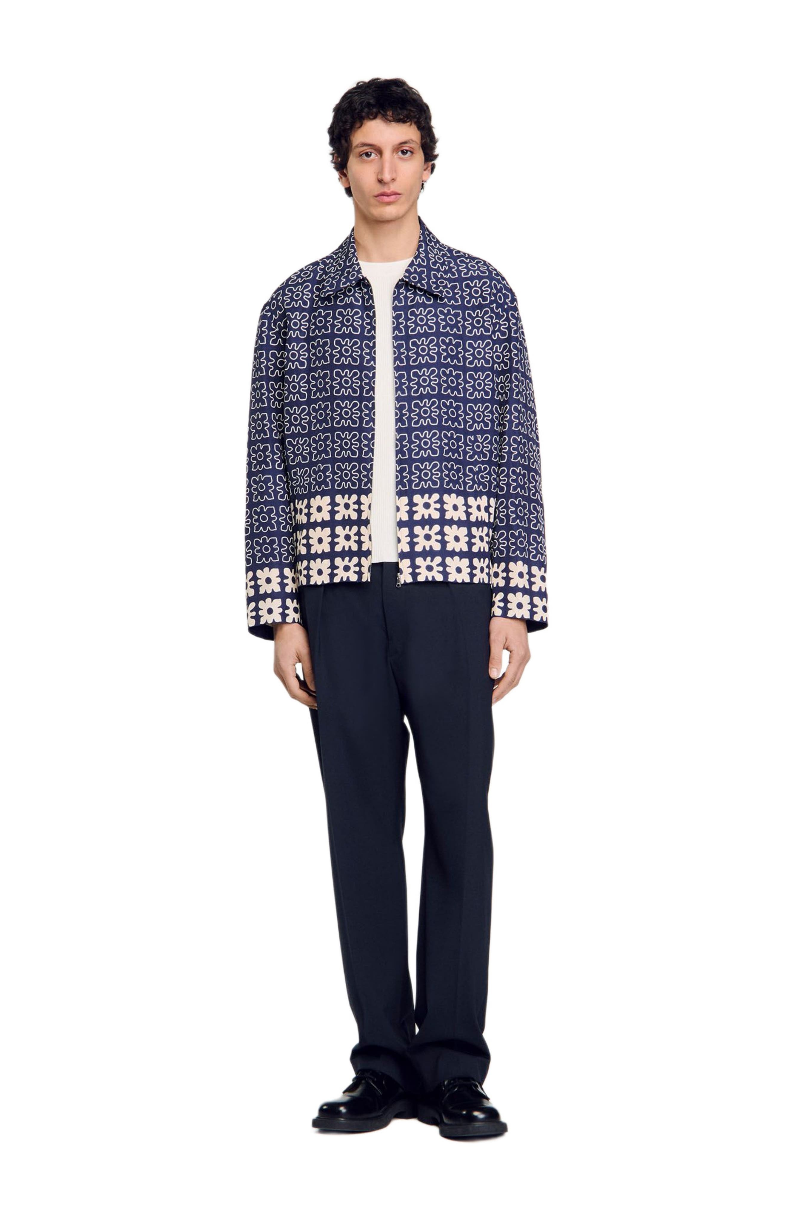 SANDRO Jacket with floral motif in Midnight Blue at Nordstrom - 1