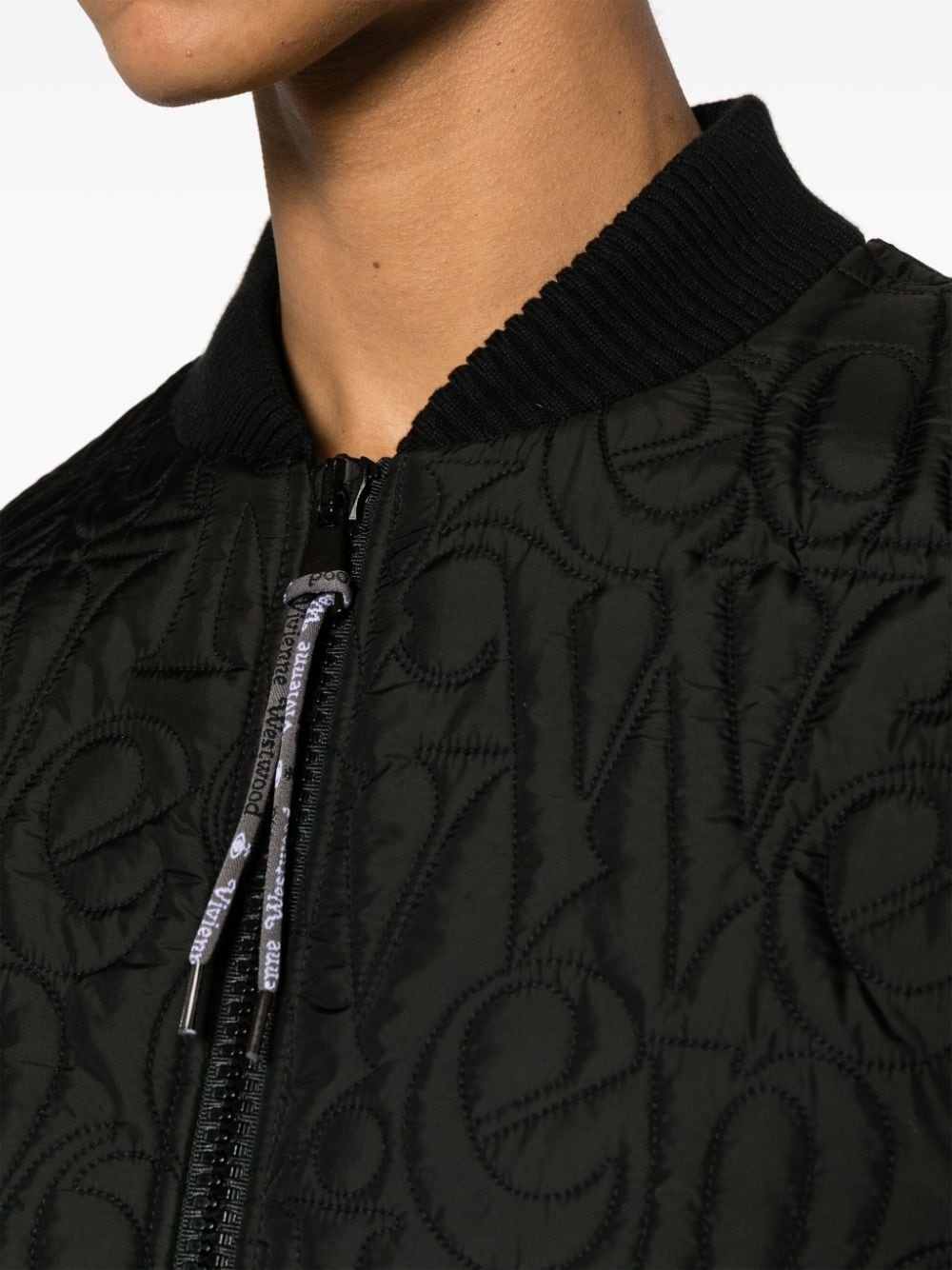 logo-stitch quilted bomber jacket - 5