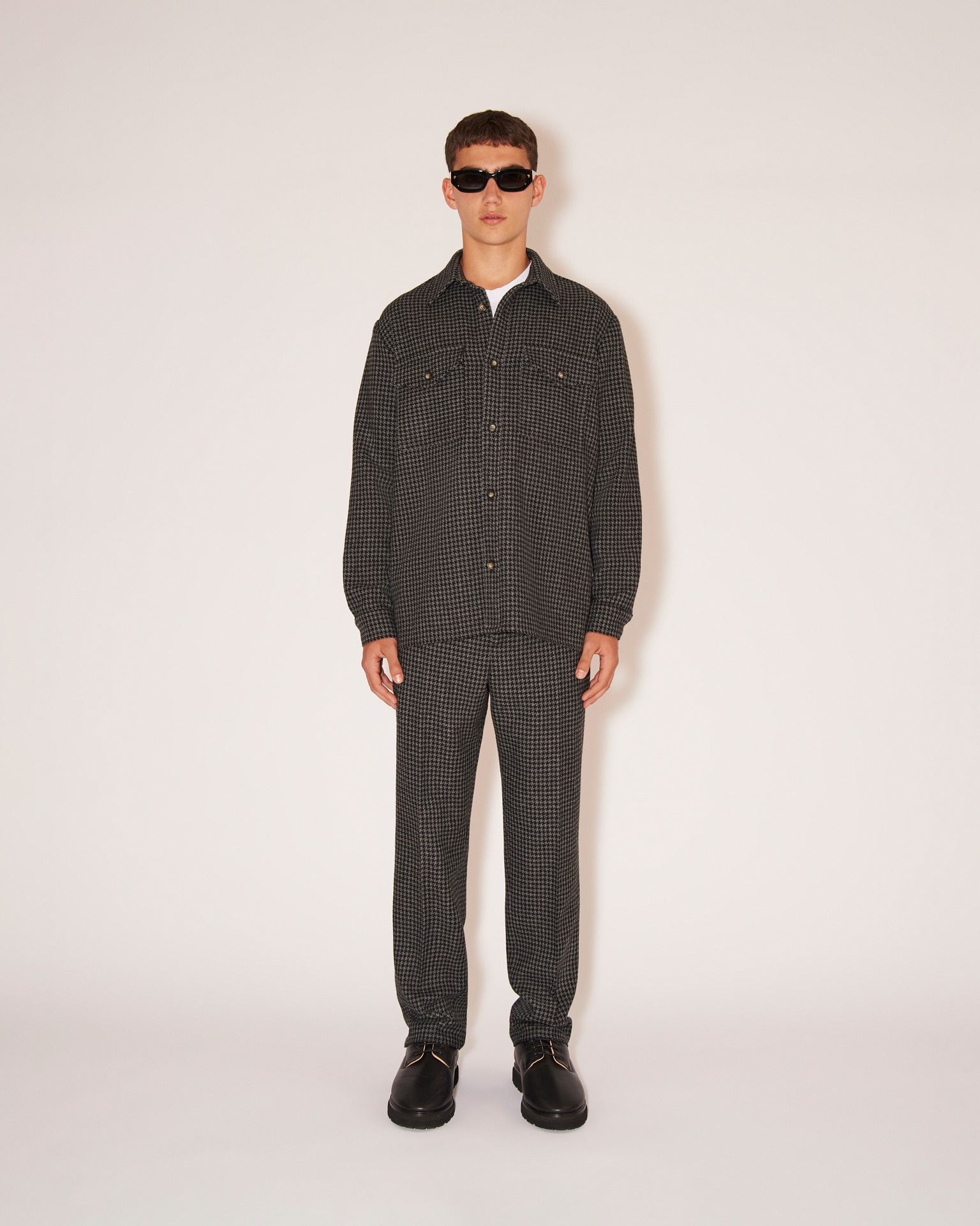 ZANDER - Wool houndstooth oversized shirt - Grey&Black - 2