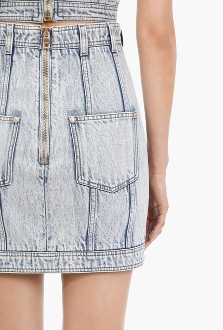 Short blue denim high-waisted skirt - 9