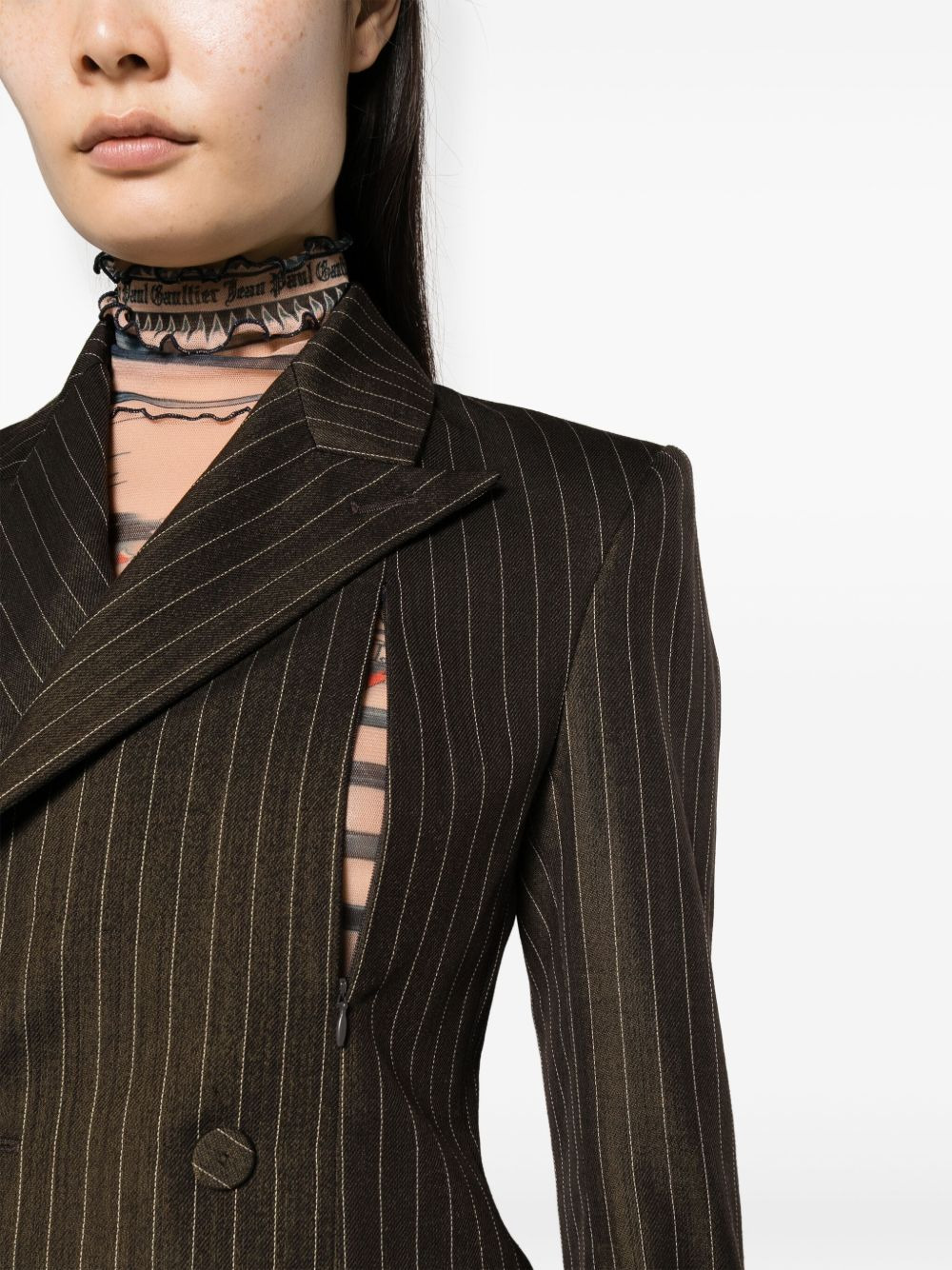 pinstriped double-breasted wool blend blazer - 5