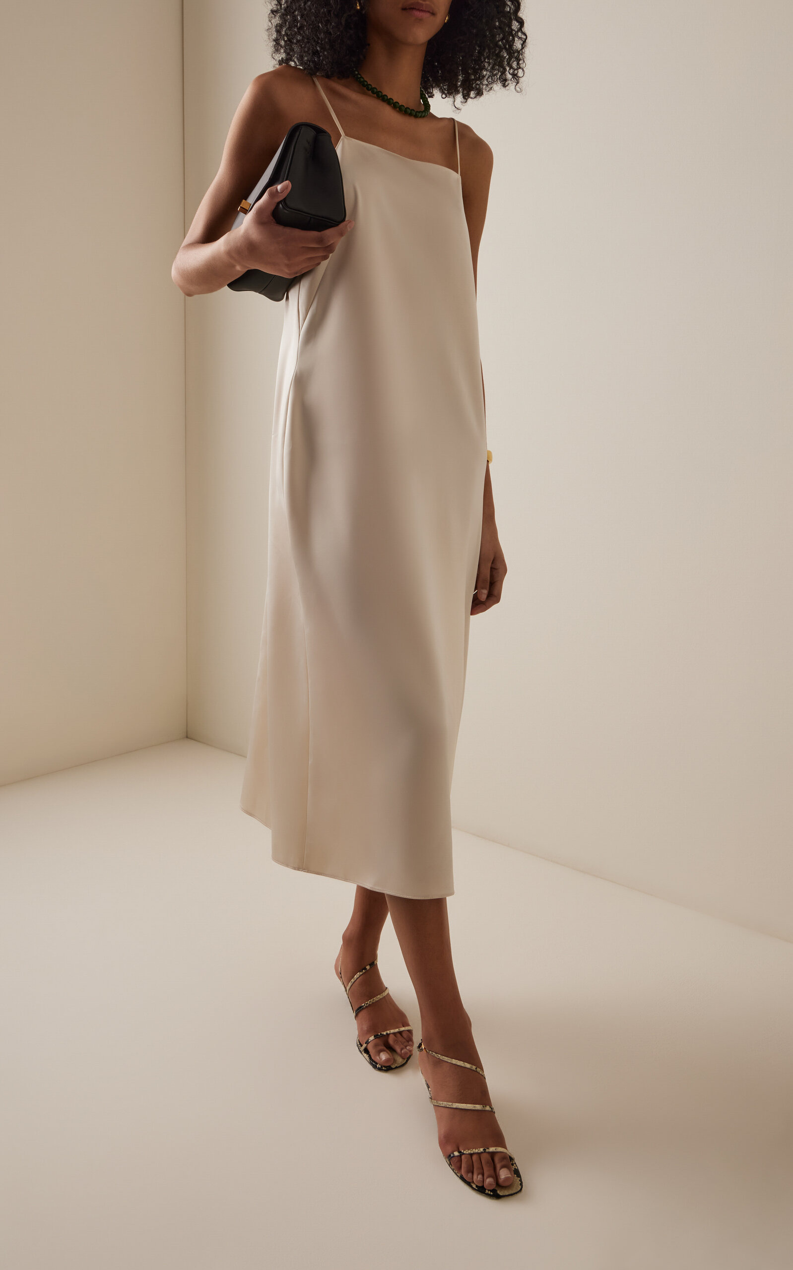 Barb Open Back Satin Midi Slip Dress ivory - 2