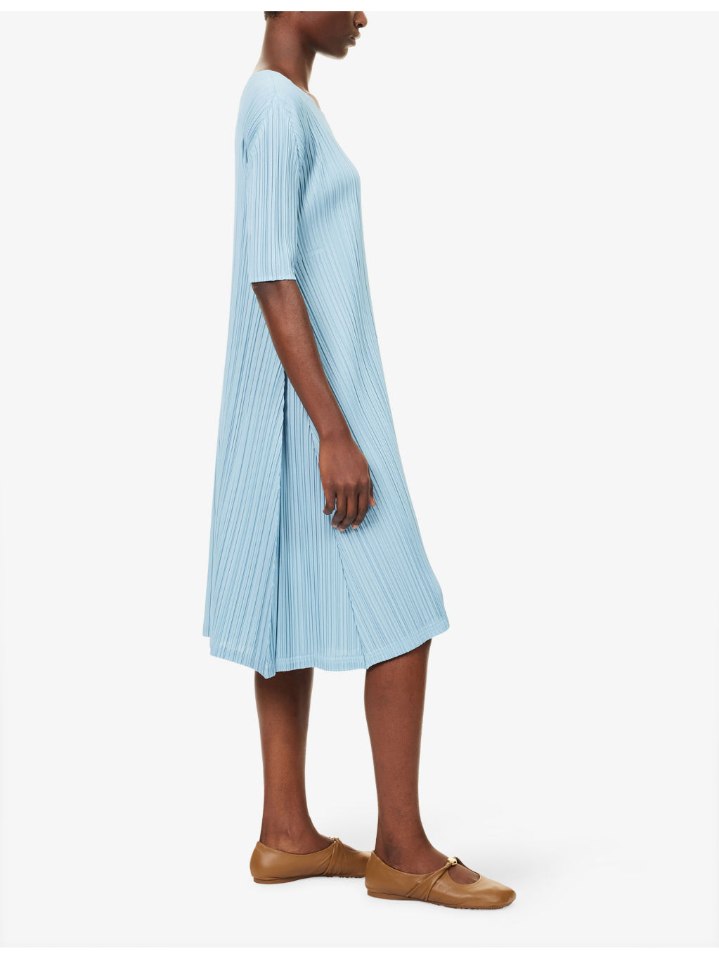 Mellow Pleats Short-Sleeves Knitted Midi Dress - 3