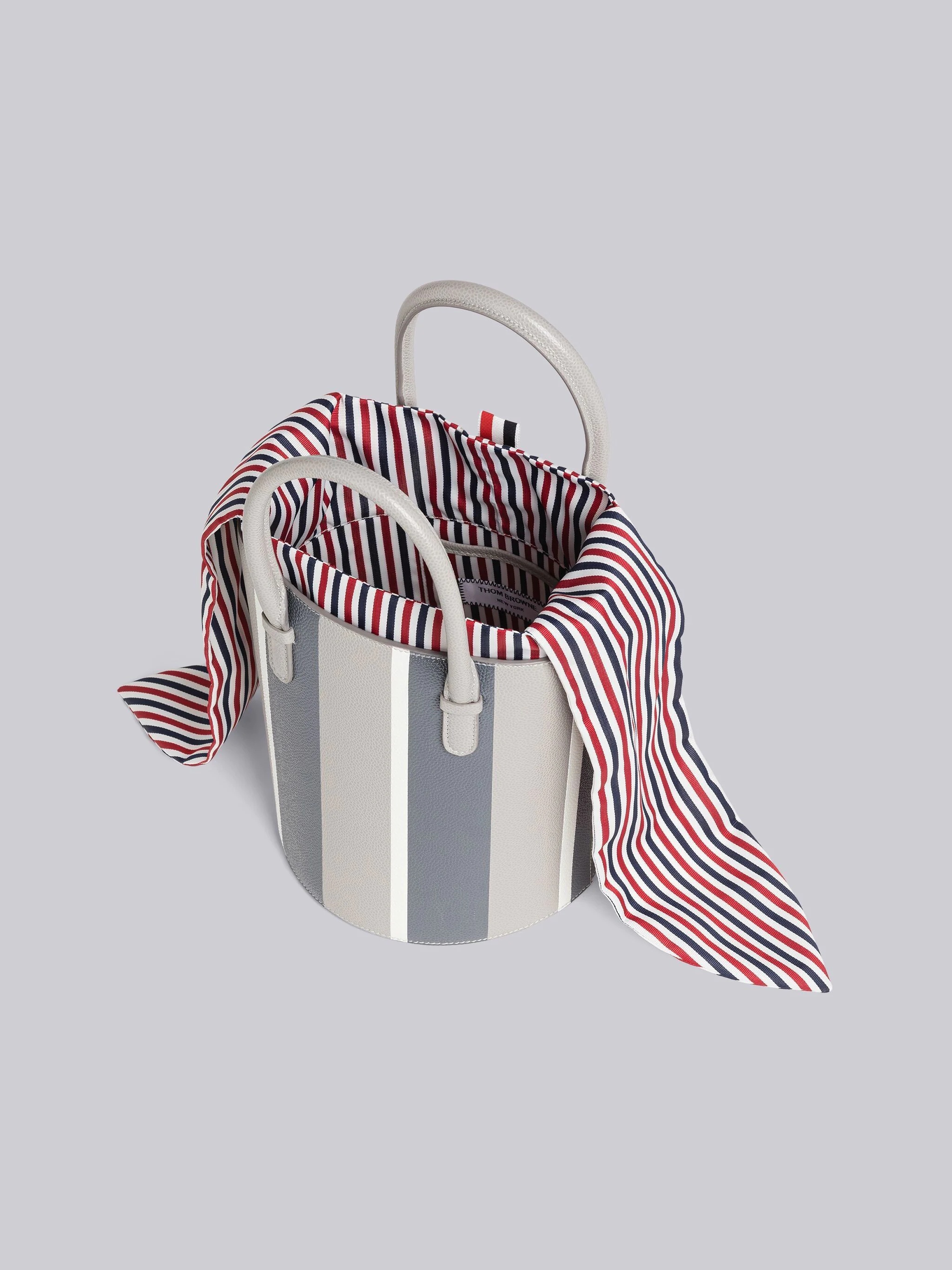 Stripe Pebble Grain Crossbody Bucket Bag - 4