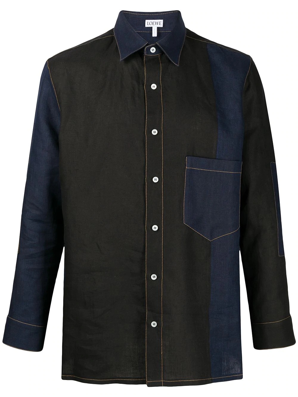 contrast-stitch panelled shirt - 1