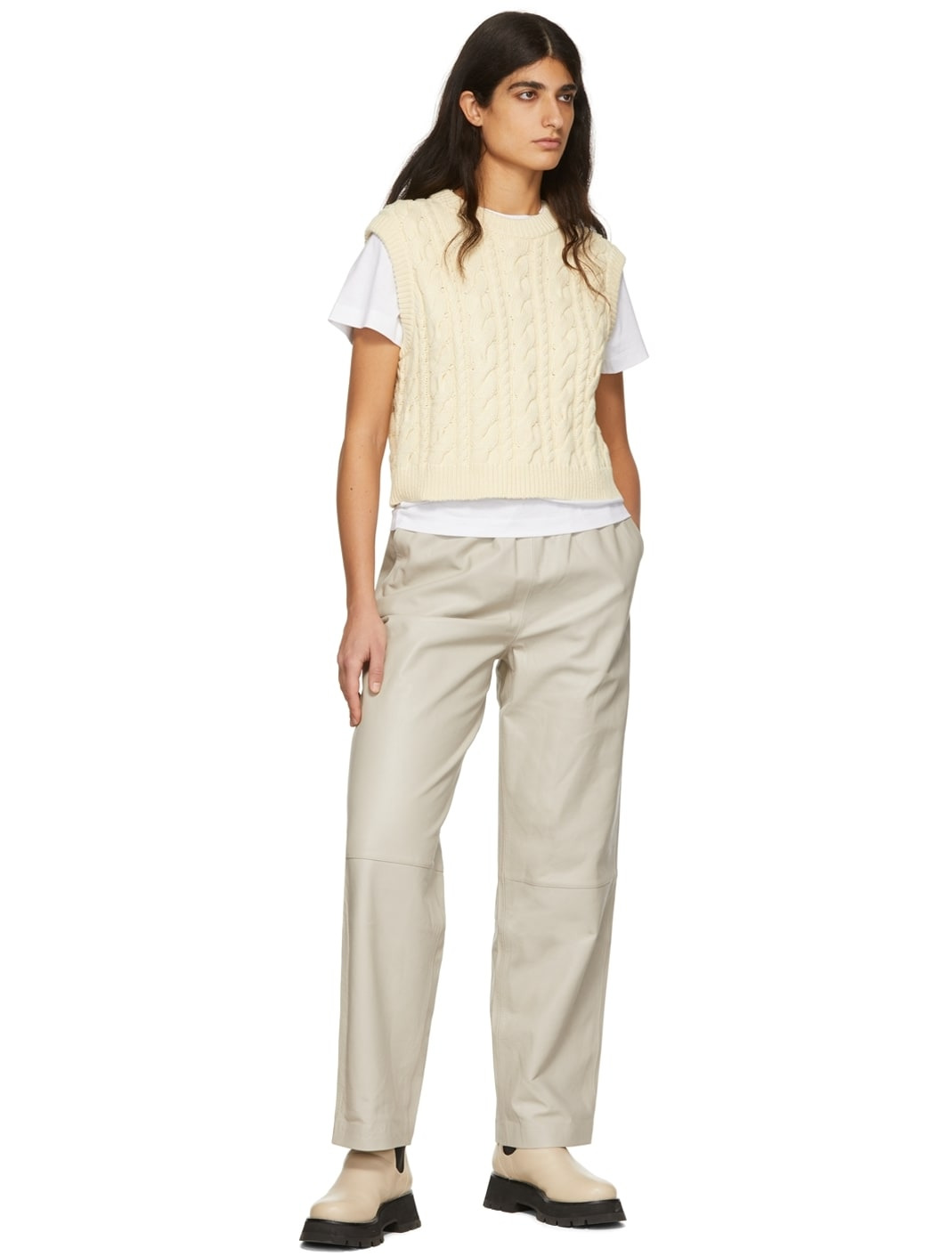 Taupe Jane Leather Pants - 4