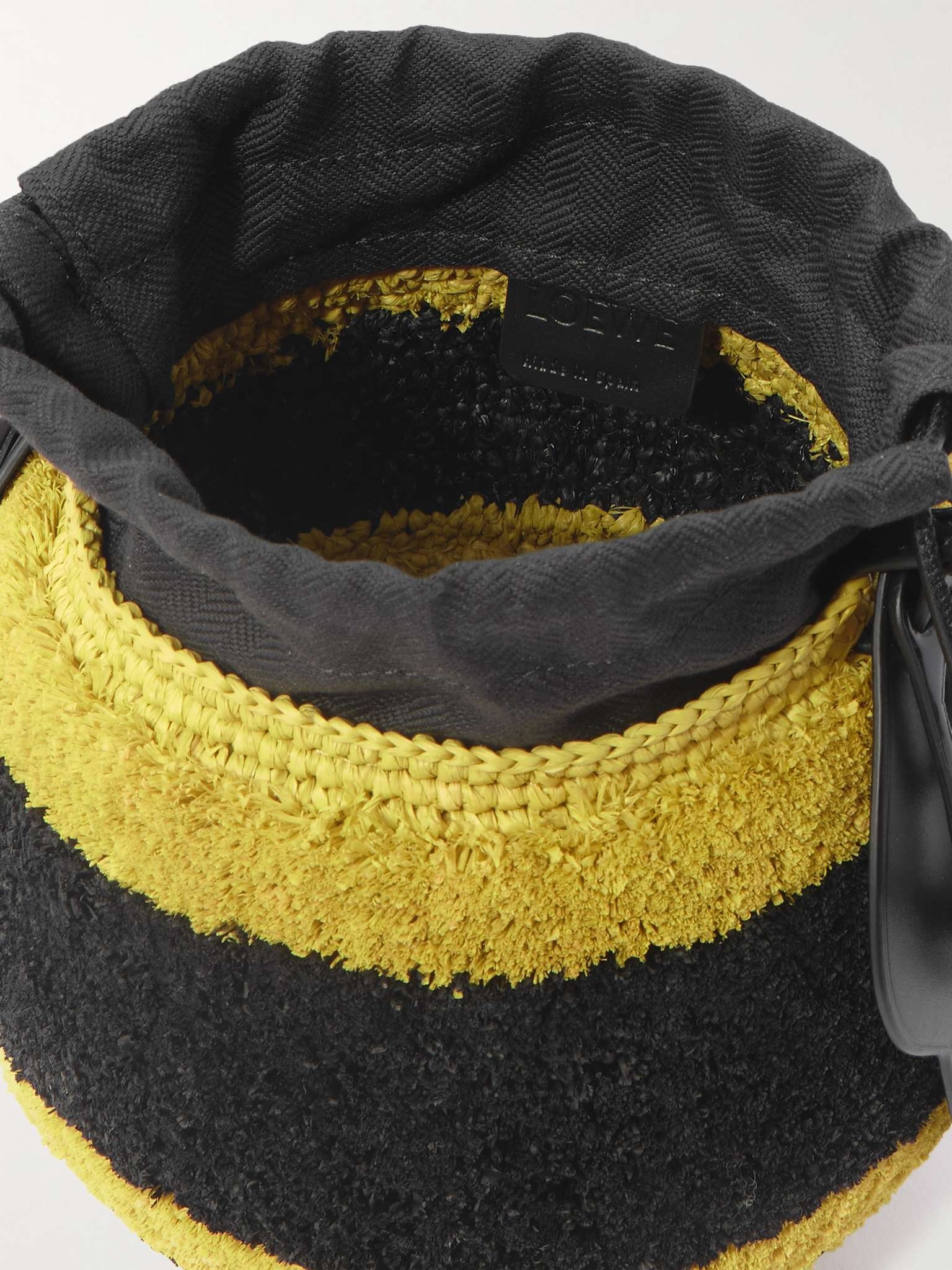 + Paula's Ibiza Leather-Trimmed Striped Raffia Bucket Bag - 5