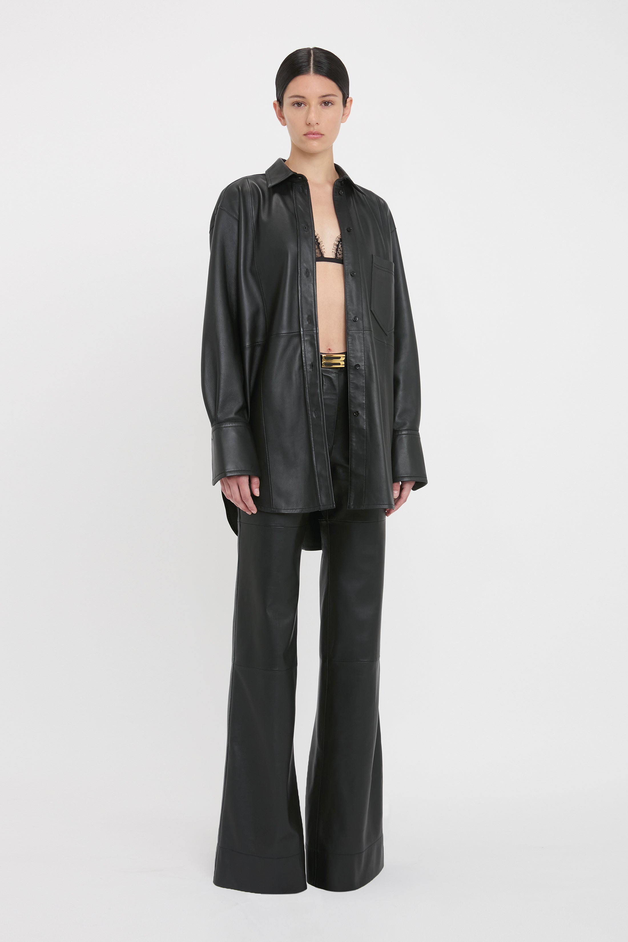 Oversized Shirt In Black Leather - 3