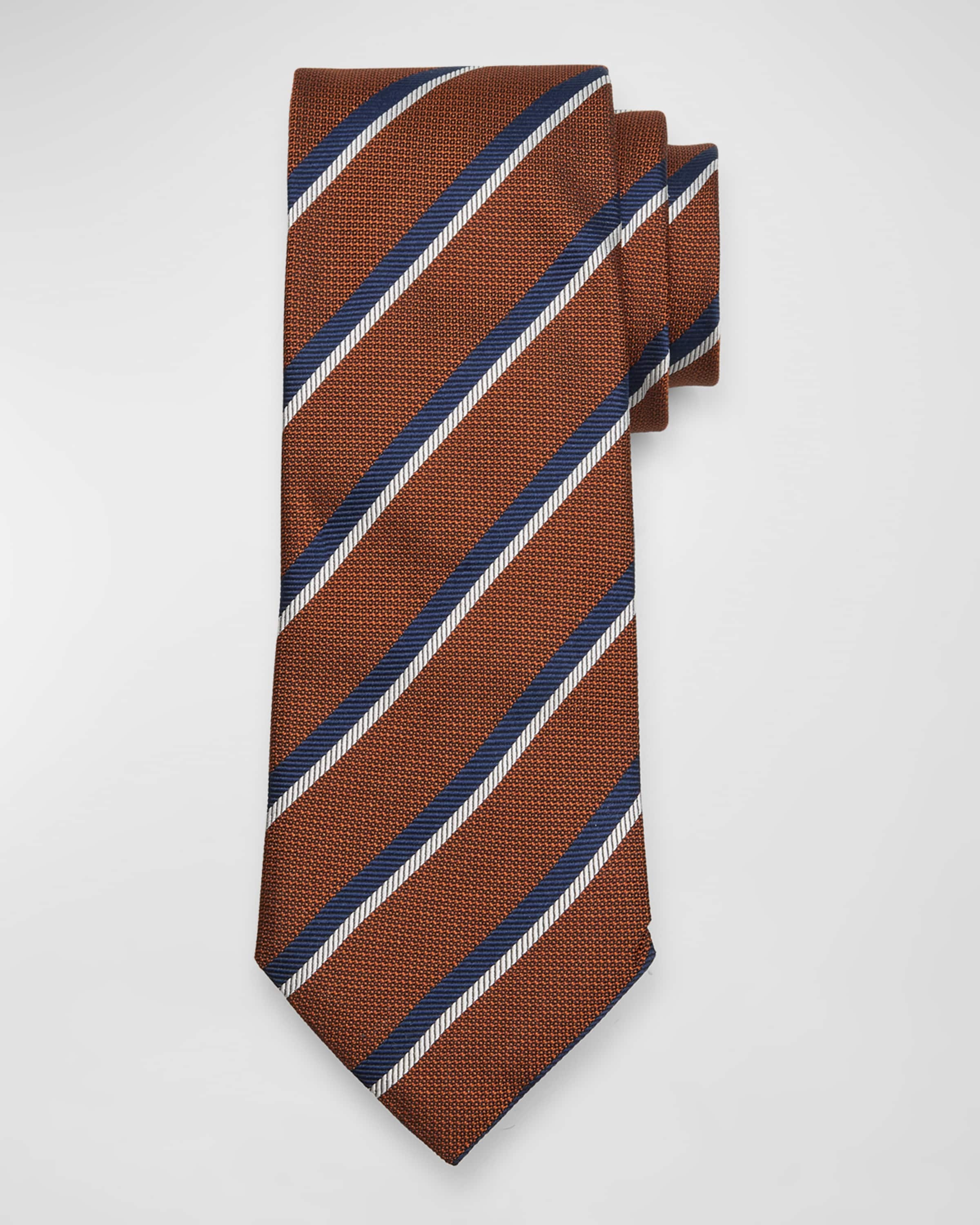 Men's Herringbone Stripe Silk Tie - 1