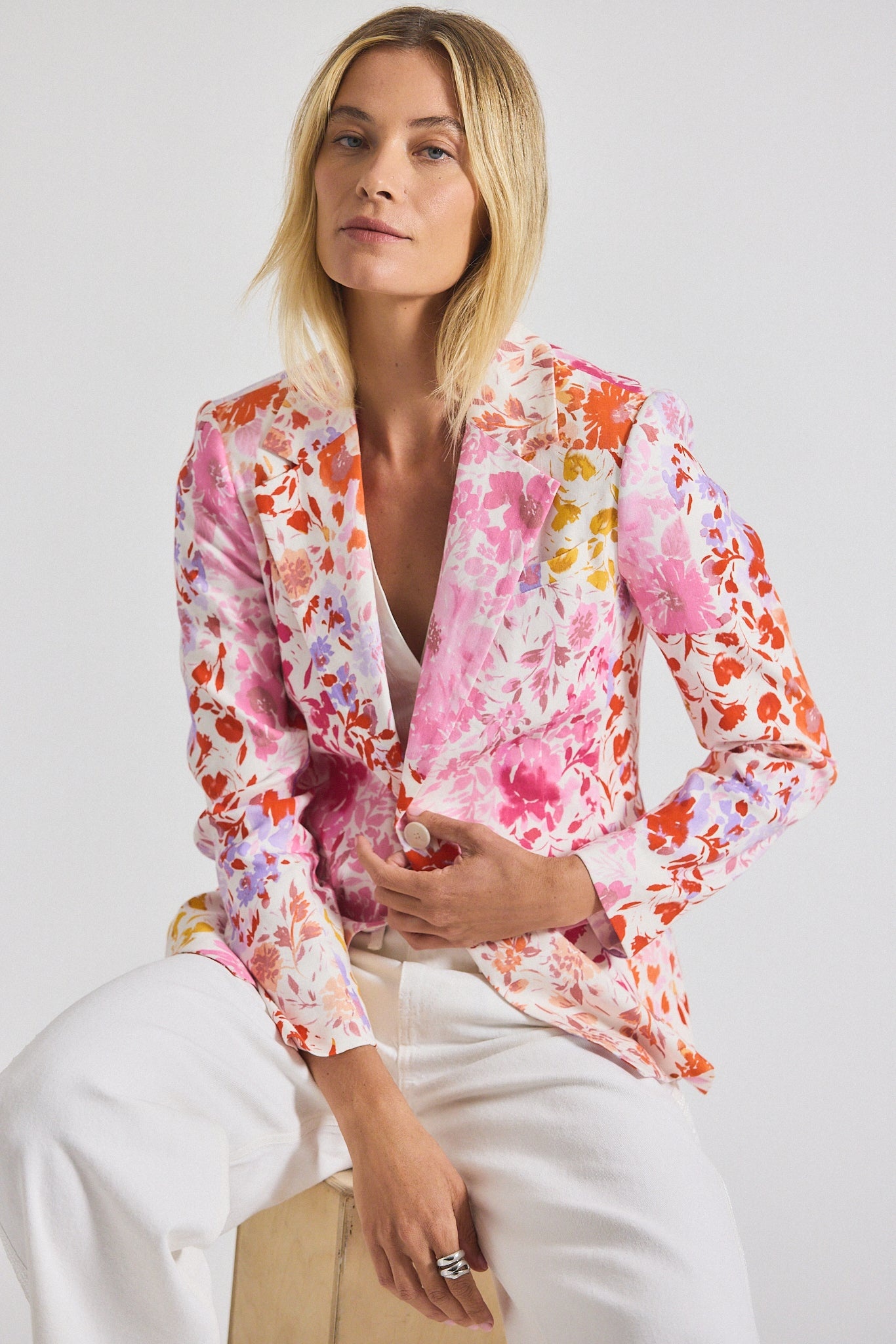 IRINA FLORAL PRINTED STRETCH LINEN BLAZER - 3