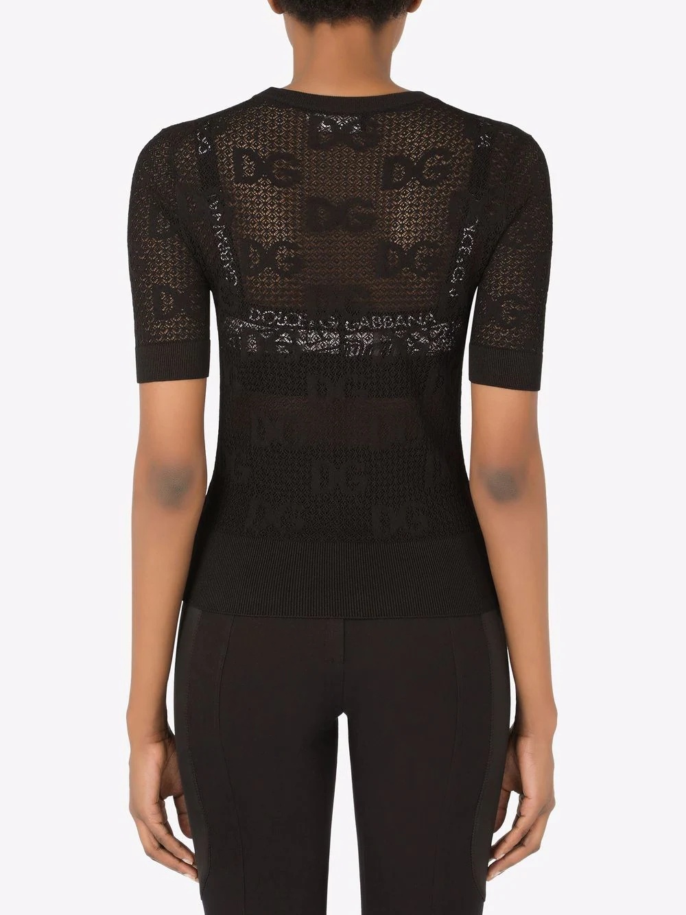 open-work jacquard logo top - 4