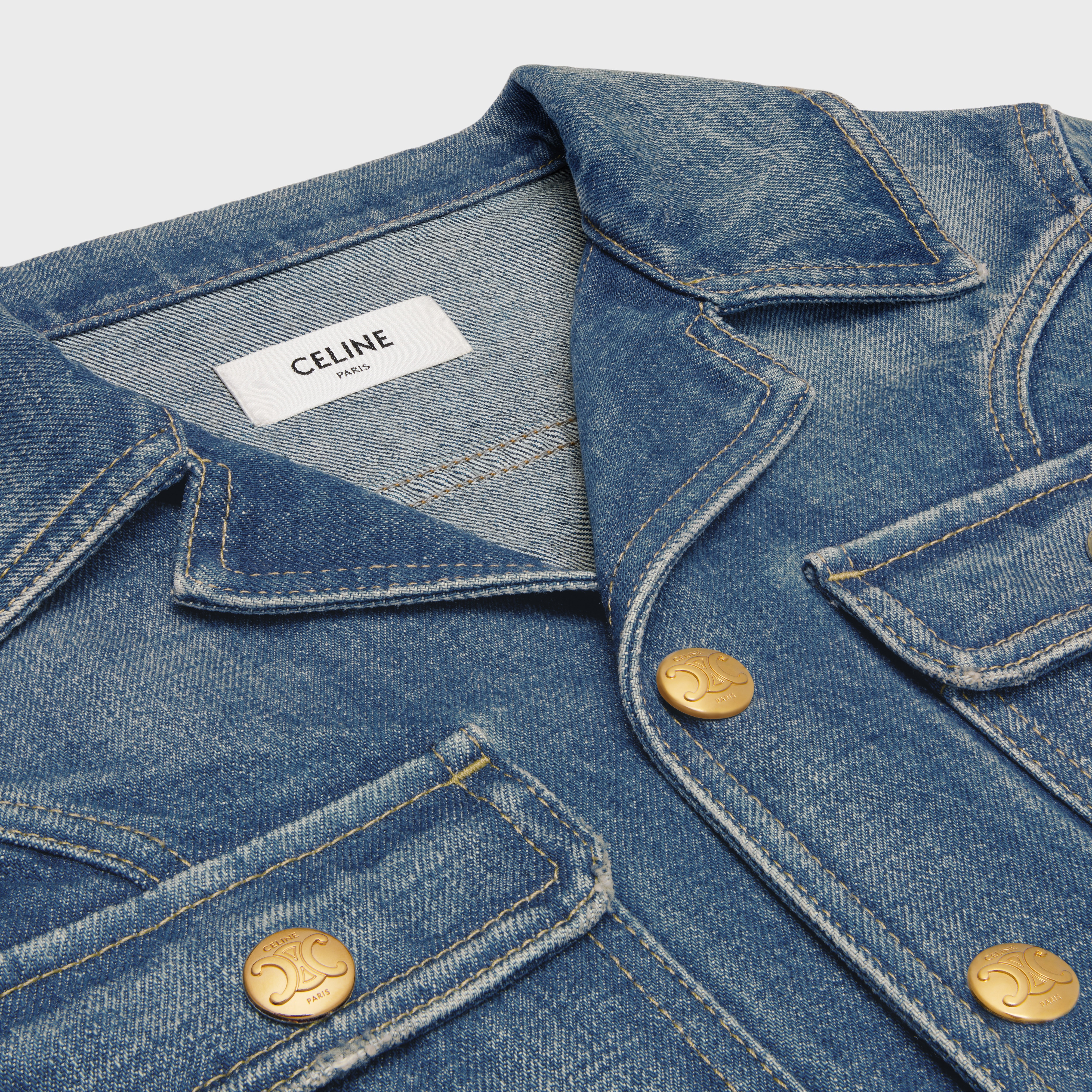CELINE trucker jacket in dark union wash denim | REVERSIBLE