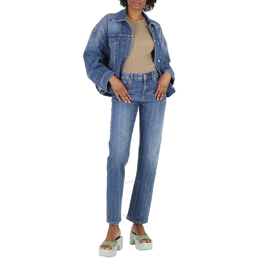 Stella Mccartney Rhinestone-Embellished Straight Leg Denim Jeans - 6
