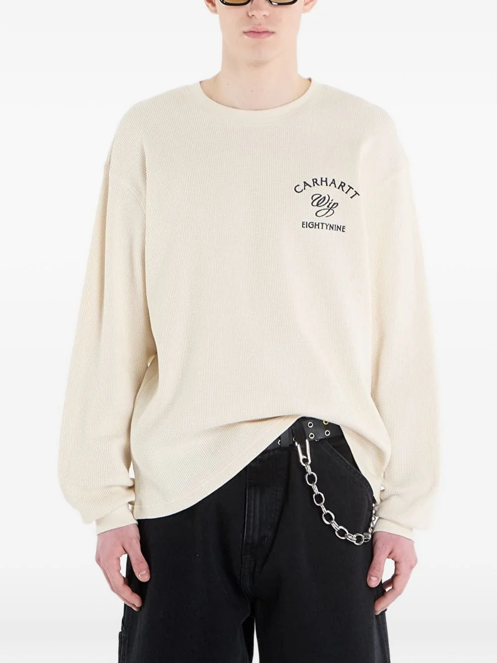 logo-print waffle-knit T-shirt - 1