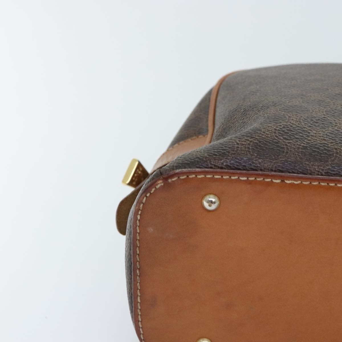 CELINE Macadam Canvas Hand Bag Pvc Leather Brown Gold - 8