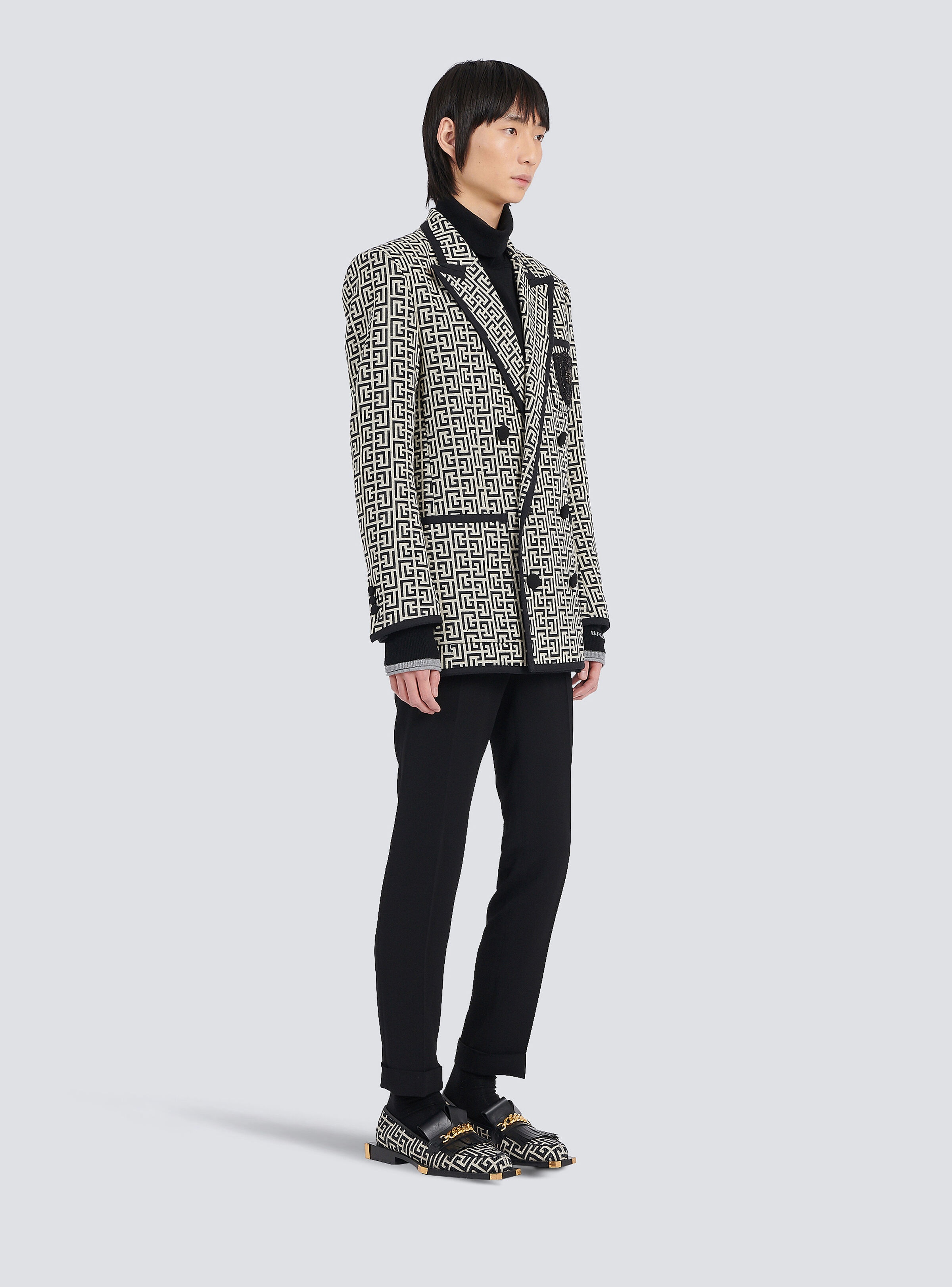 Jersey blazer with Balmain monogram and double-breasted black buttoned fastening - 5