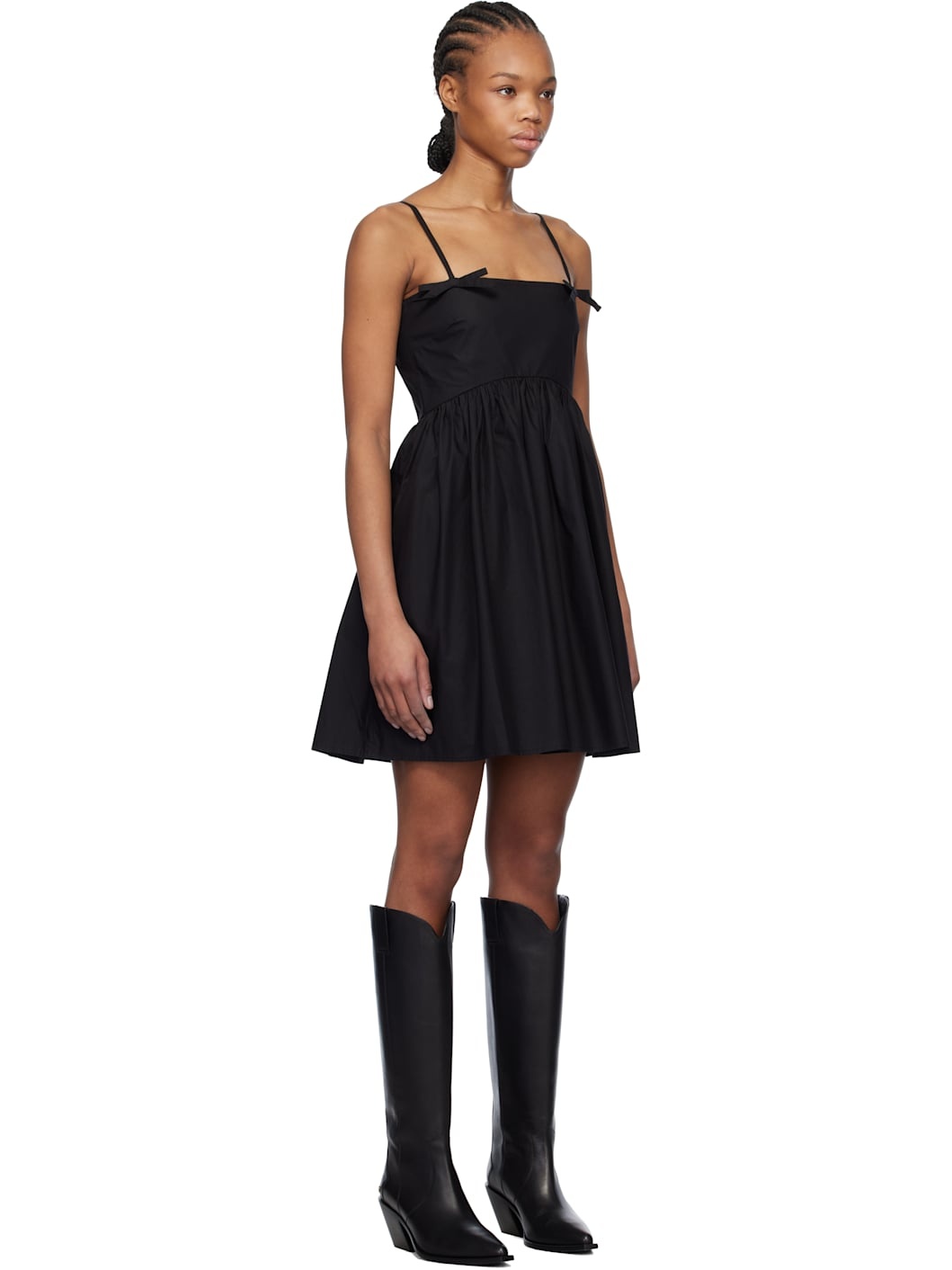 Black Cotton Poplin Strap Minidress - 2