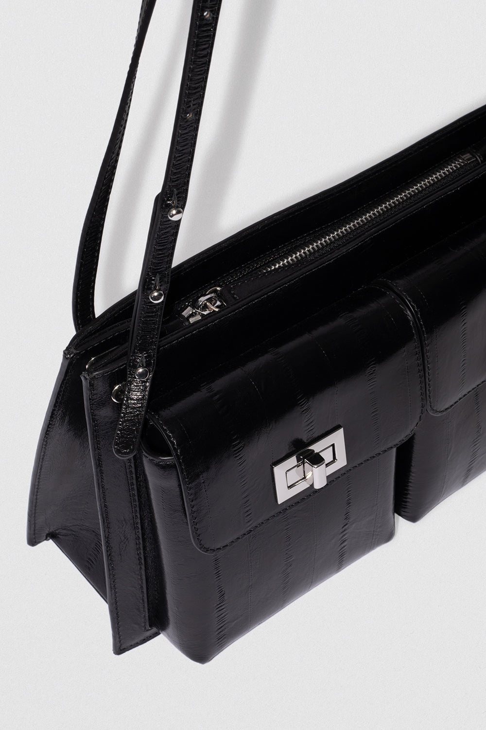 BILLY TOTE BLACK EEL EMBOSSED LEATHER SHOULDER BAG - 3