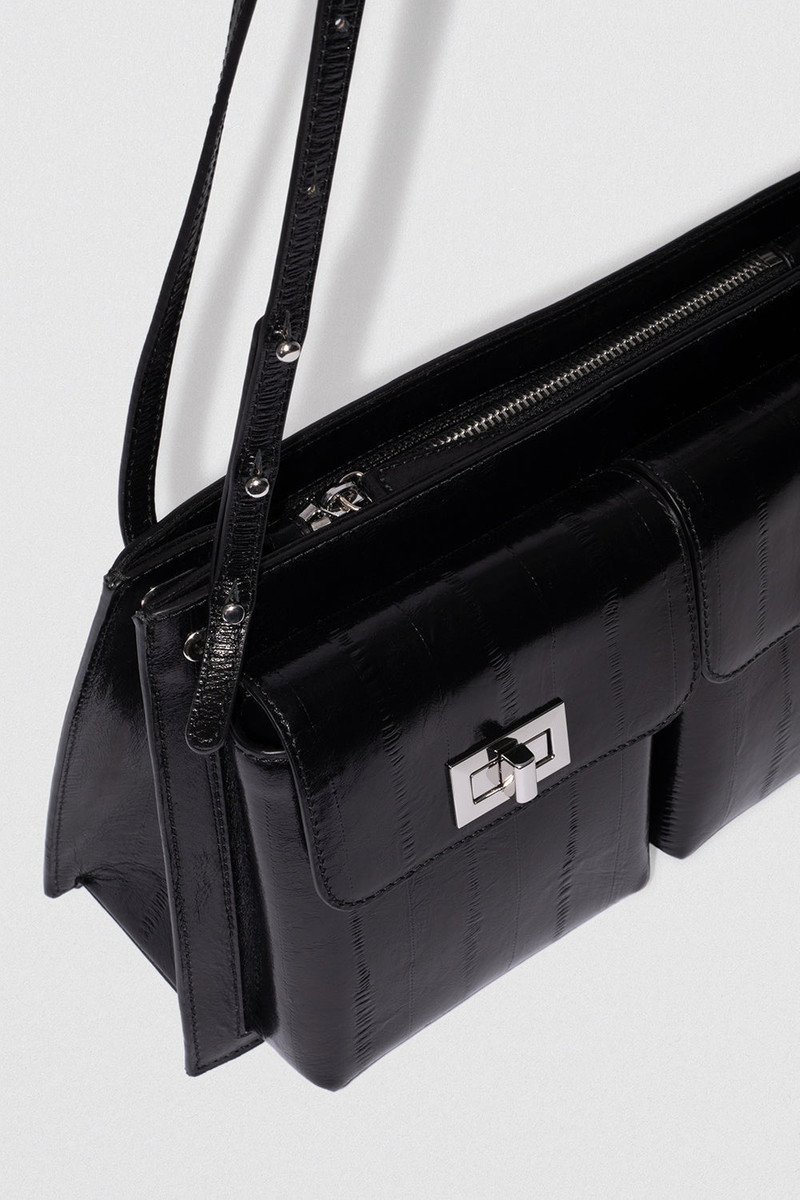 Billy Tote Black Eel Embossed Leather Shoulder Bag 3