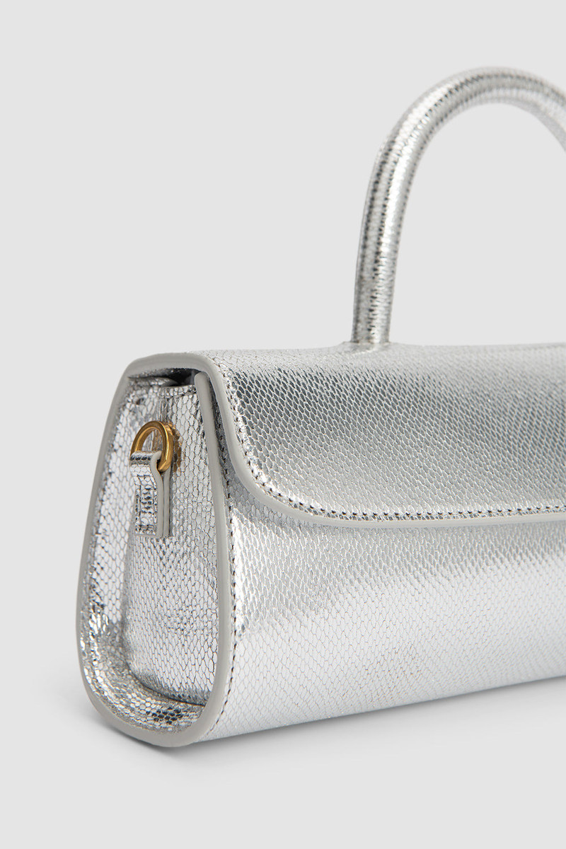 Mini Longa Silver Disco Leather Top-Handle Bag 6