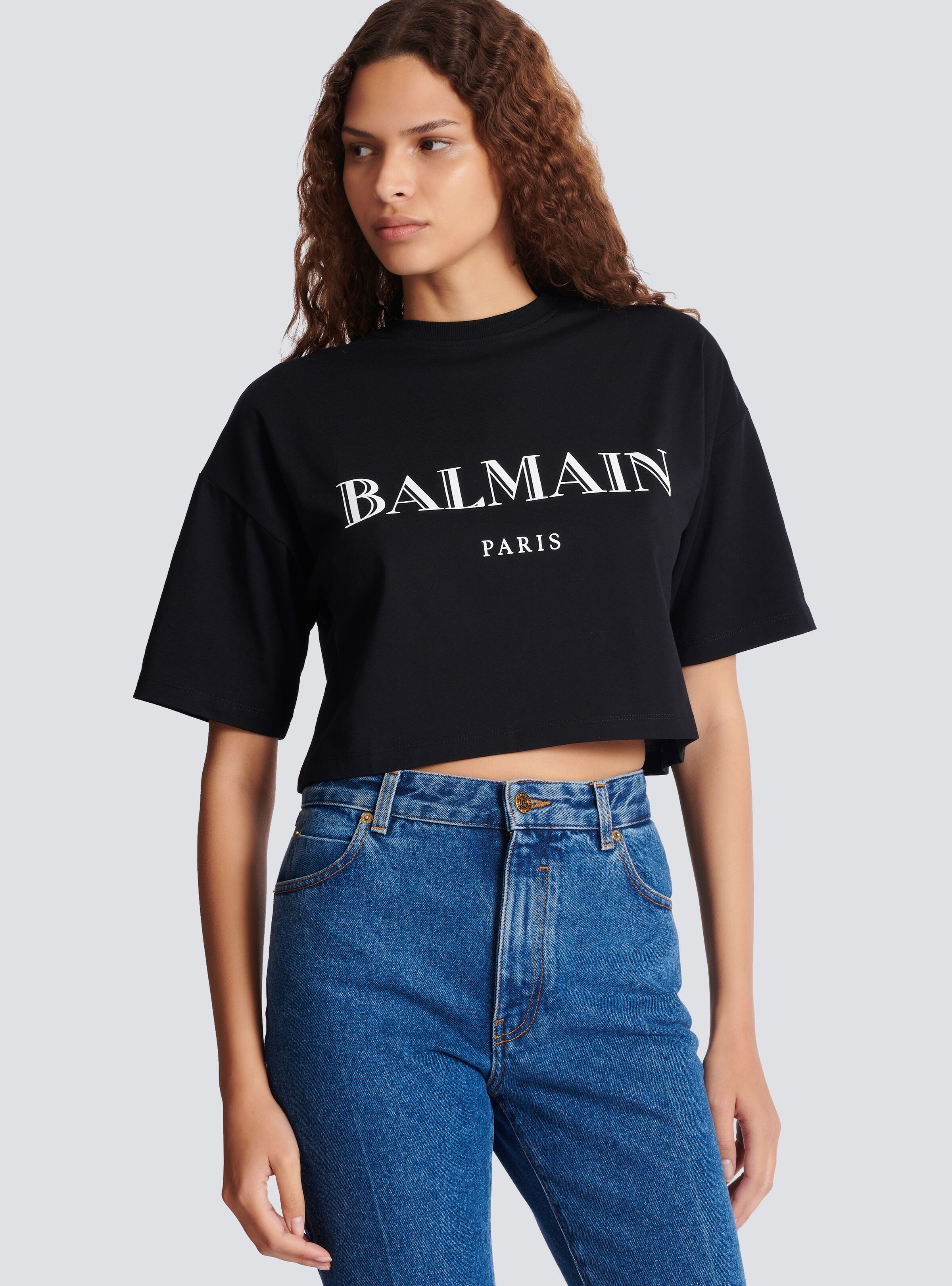 Boxy cropped T-shirt with Balmain print - 6