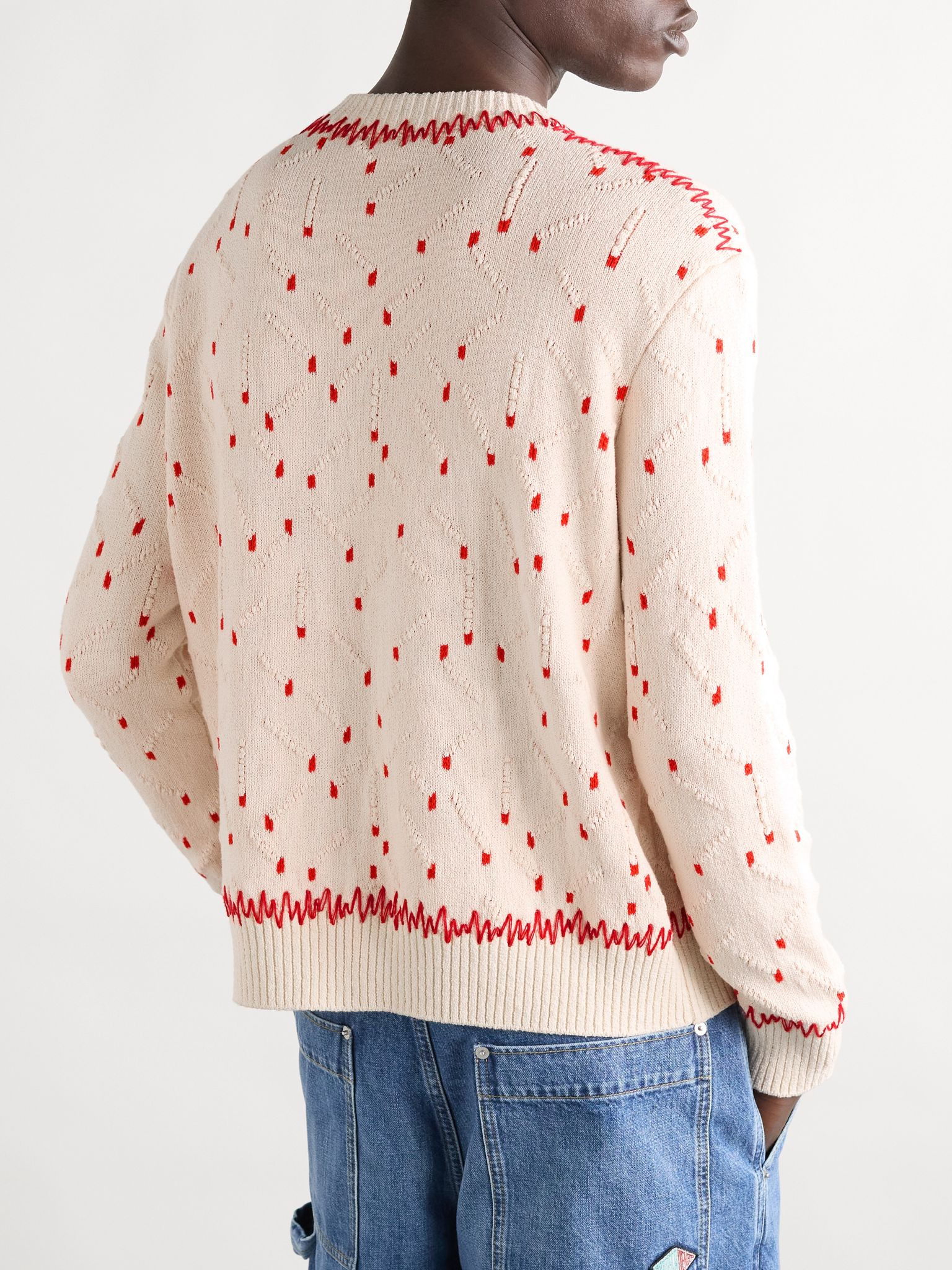 Embroidered Jacquard-Knit Cotton-Blend Chenille Sweater Pink - 3