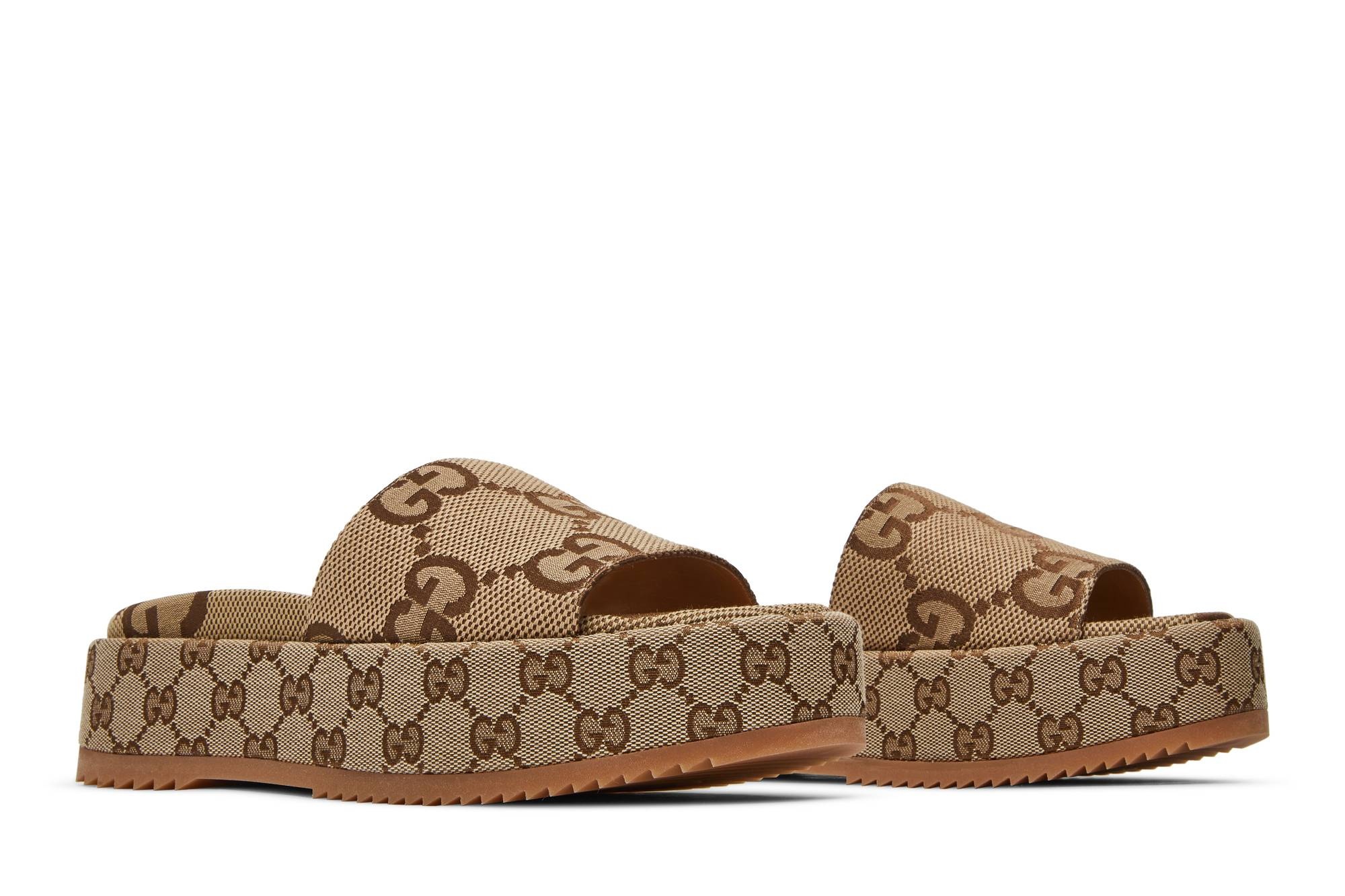 Gucci Wmns GG Lame Platform Slide Sandal 'Camel Monogram' - 8