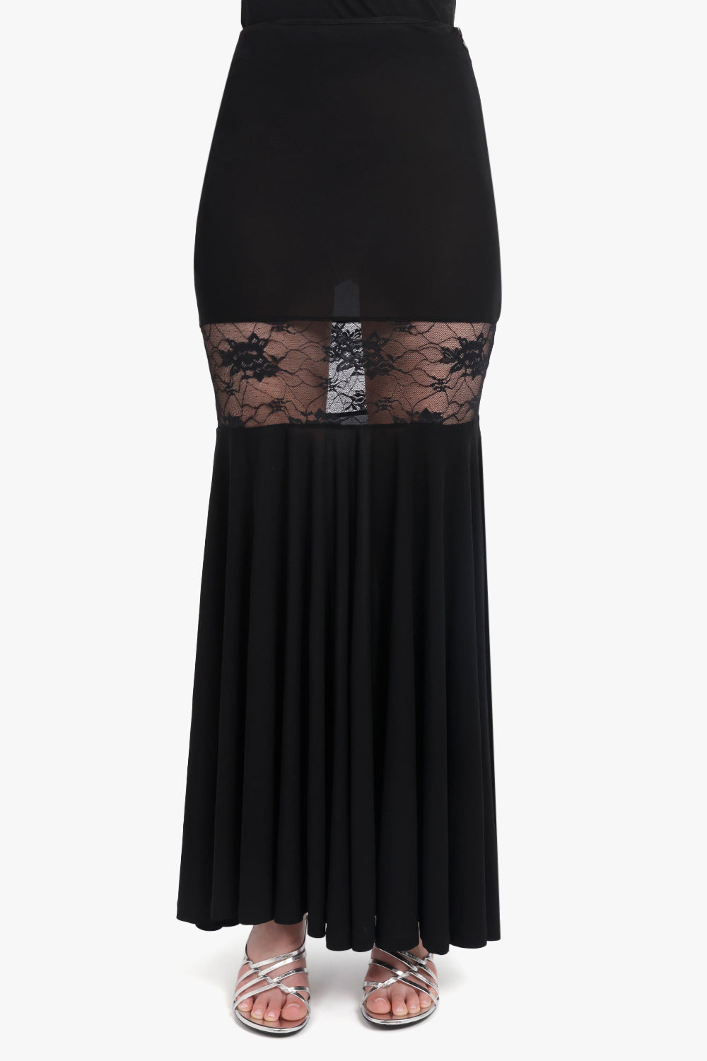 FLUID MERMAID MAXI SKIRT WITH LACE PANEL | BLACK - 3