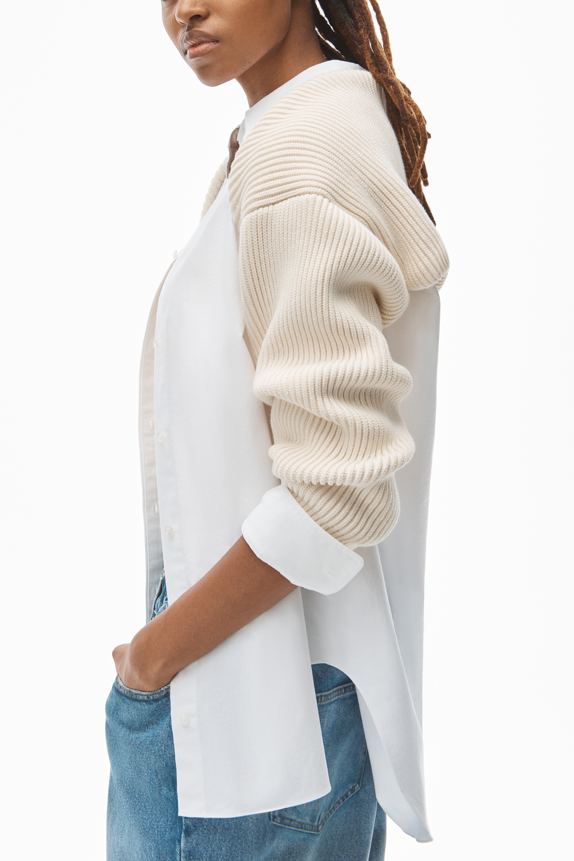 BILAYER SHRUG IN OXFORD SHIRTING - 3