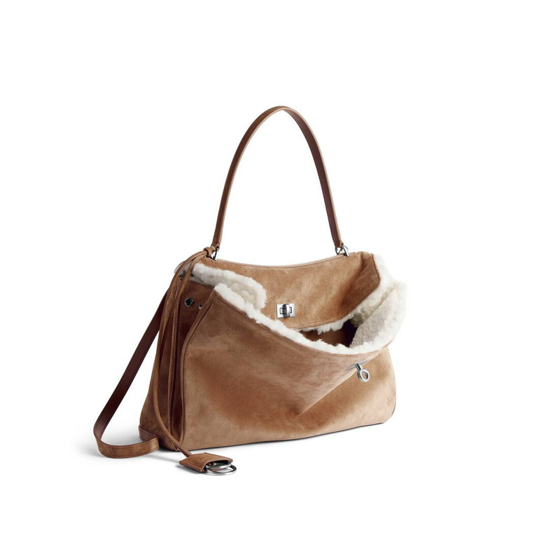 BALENCIAGA Women's Rodeo Handbag Medium in Noce/white outlook