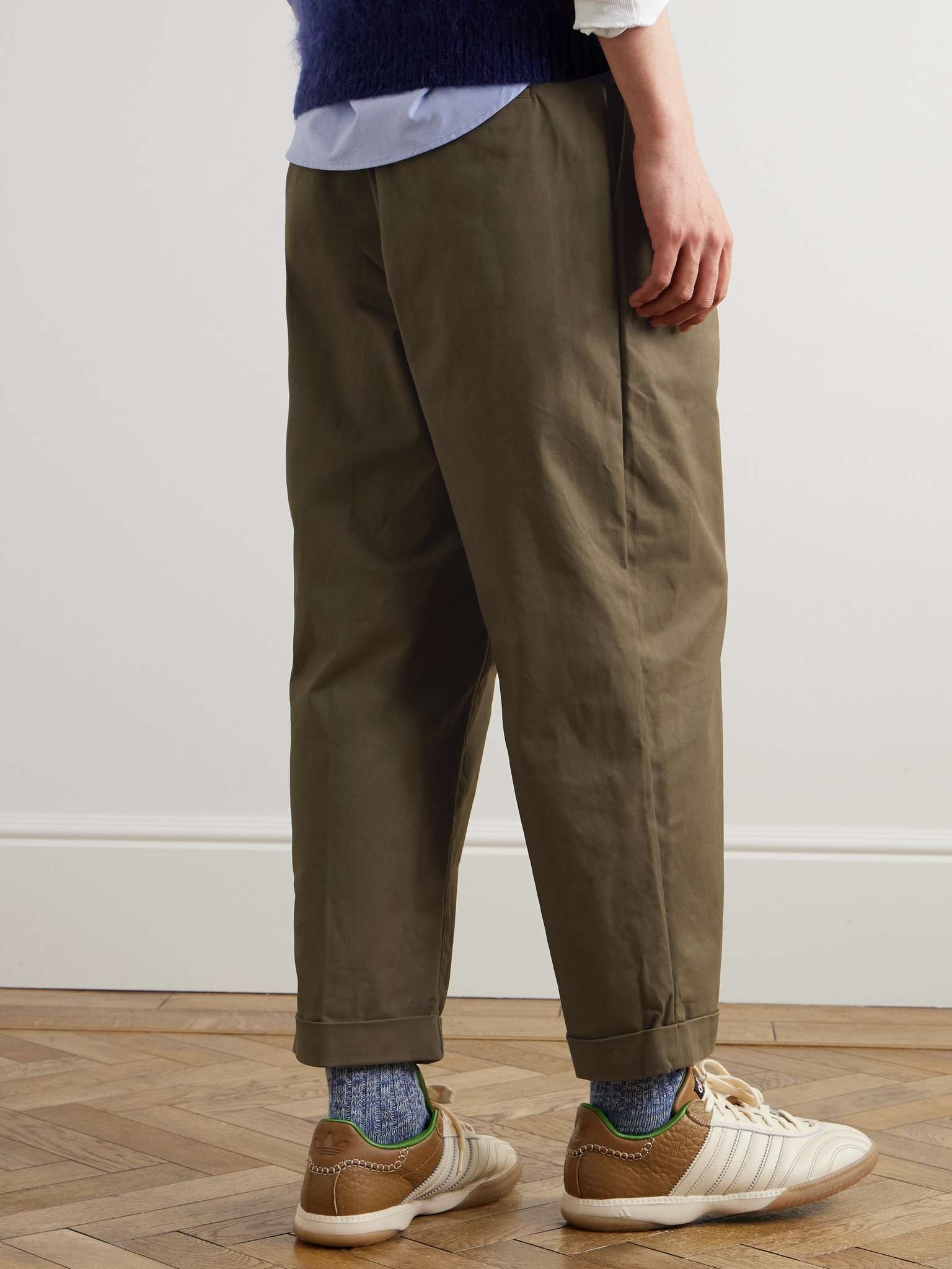 Tapered Cropped Pleated Cotton-Blend Twill Trousers - 4