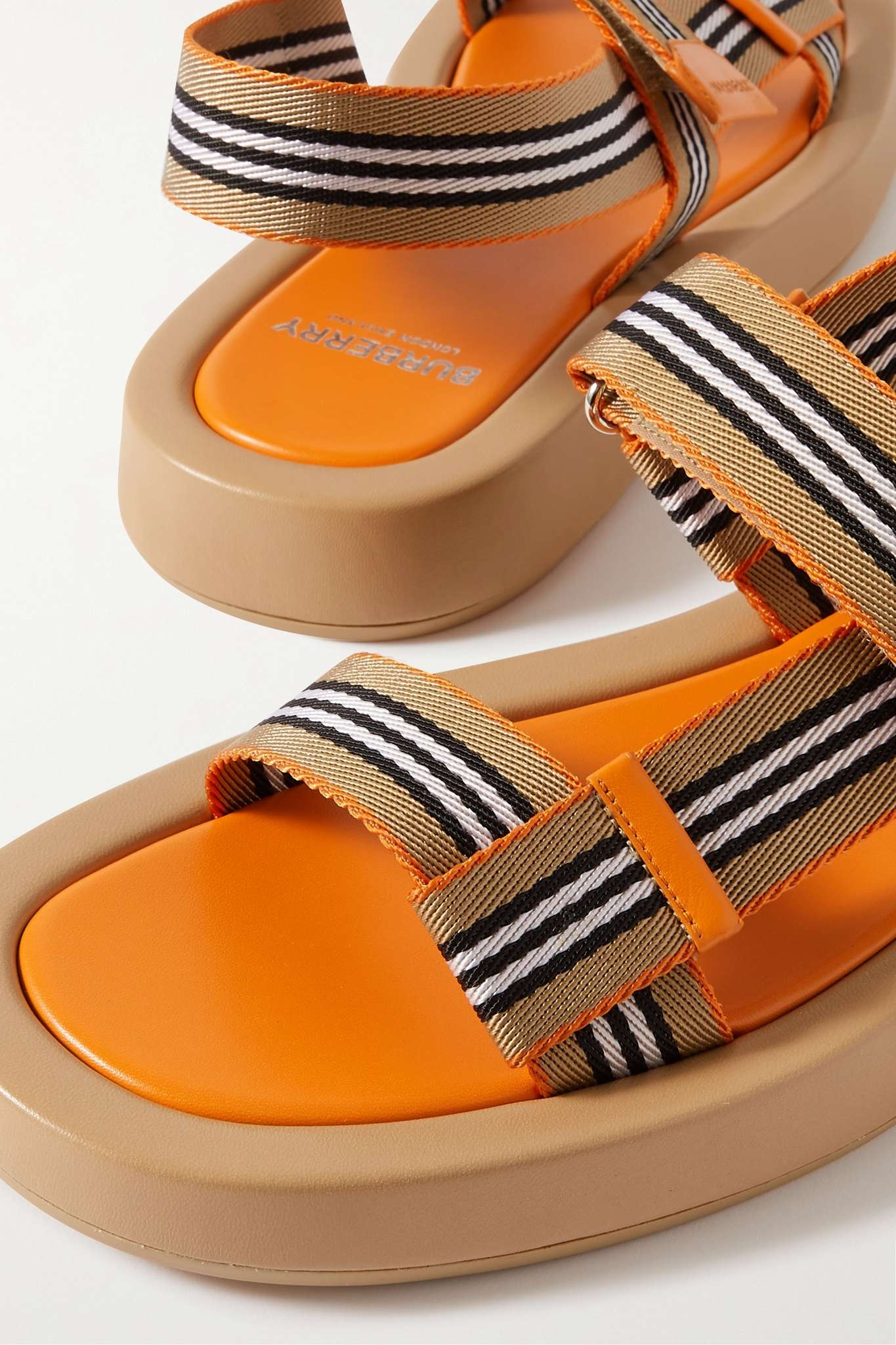 Leather-trimmed striped canvas slingback sandals - 4