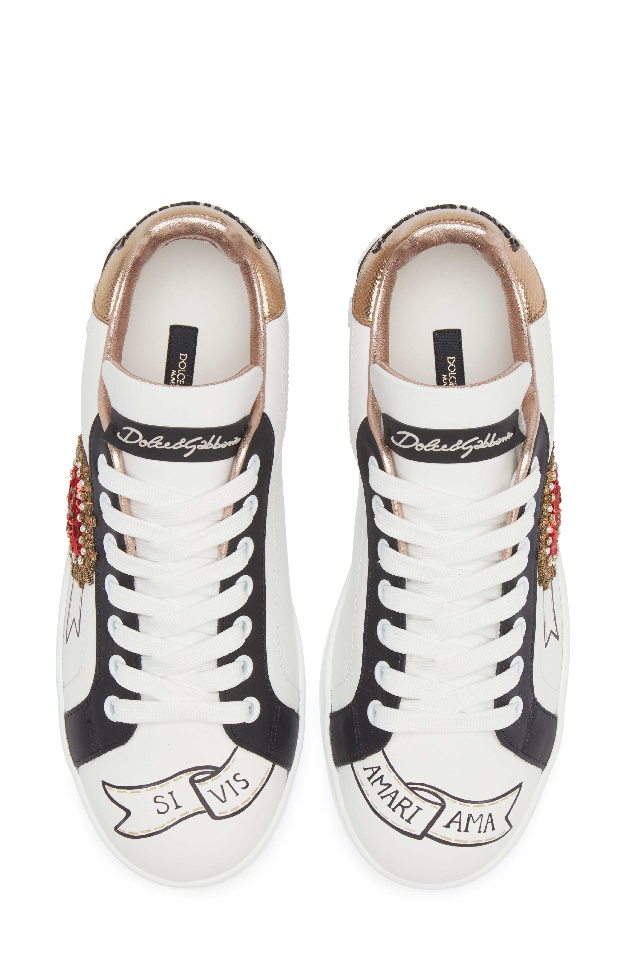 Dolce&Gabbana Portofino Embellished Leather Sneaker in Embroidery- White/Gold at Nordstrom - 5