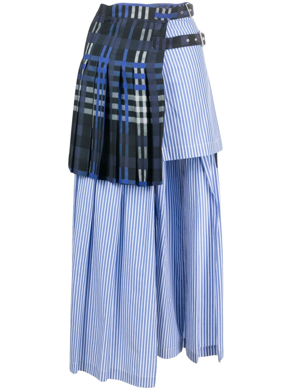 mix-print layered asymmetric midi skirt - 1