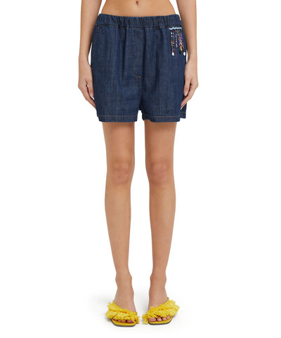 MSGM Light denim blue shorts with beaded application outlook