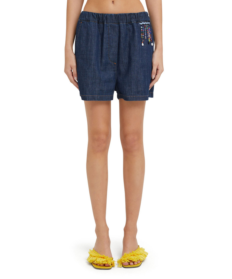MSGM Light denim blue shorts with beaded application outlook