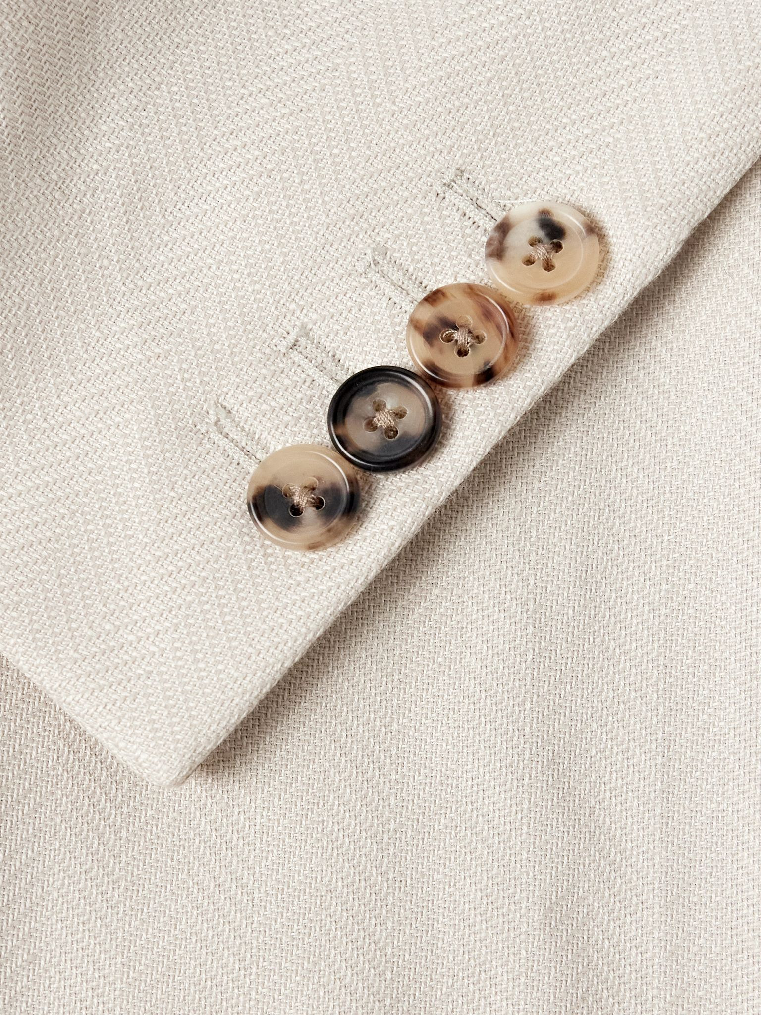Double-Breasted Herringbone Linen and Cotton-Blend Blazer Beige - 5
