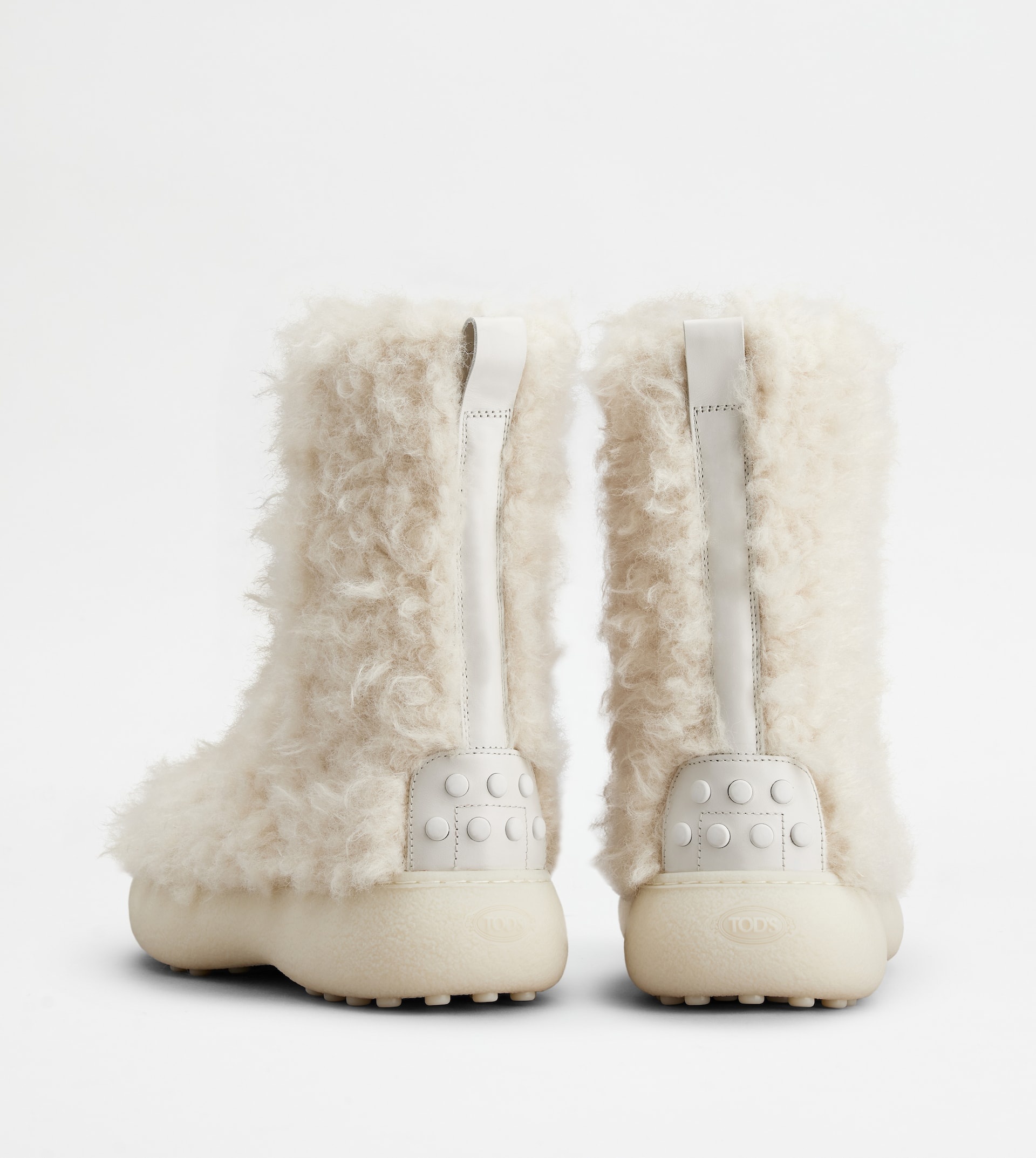 TOD'S W. G. LACE-UP ANKLE BOOTS IN FAUX FUR - WHITE - 2
