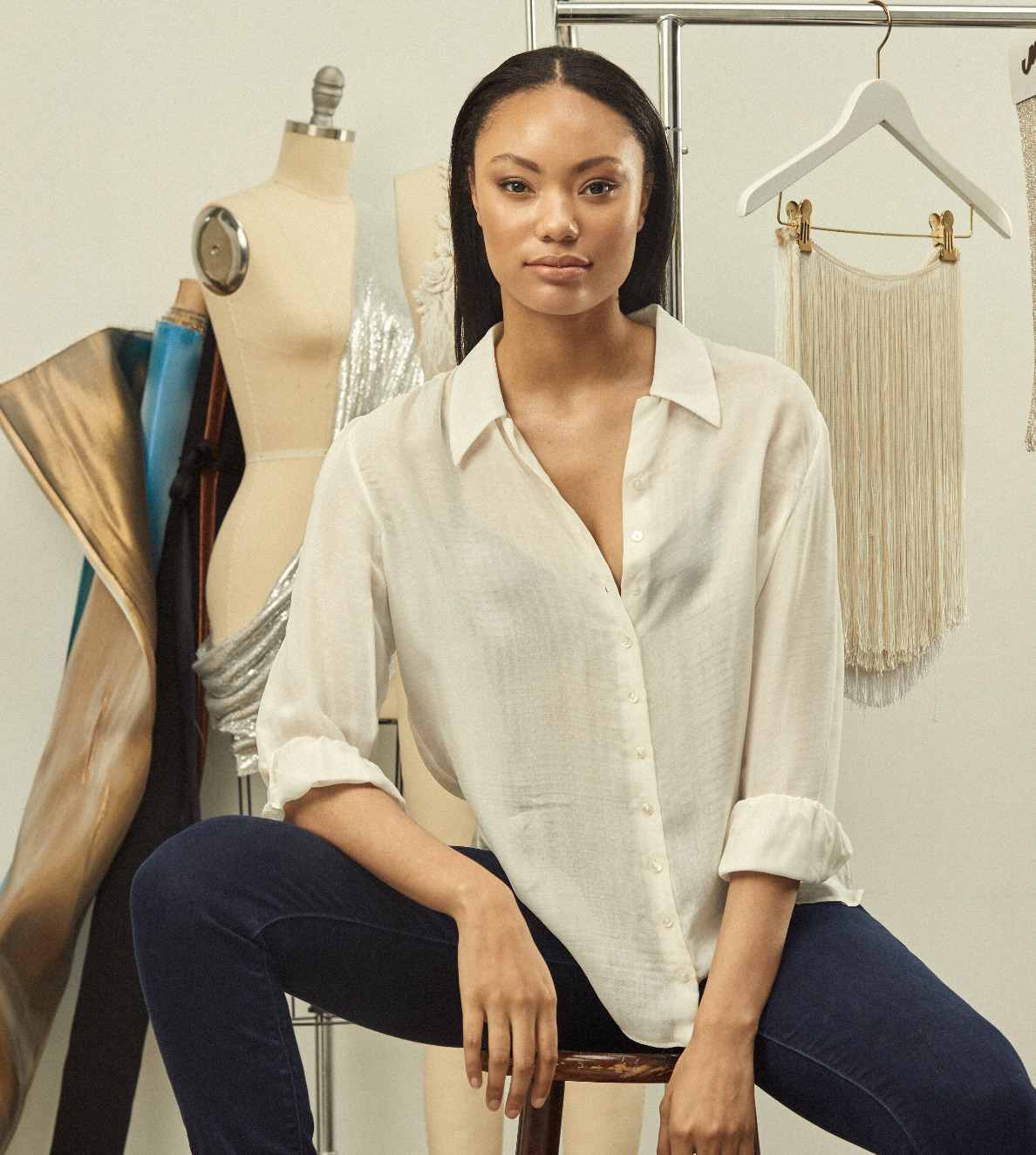 White Double Silk Chiffon Sheer Andrea Blouse - 3