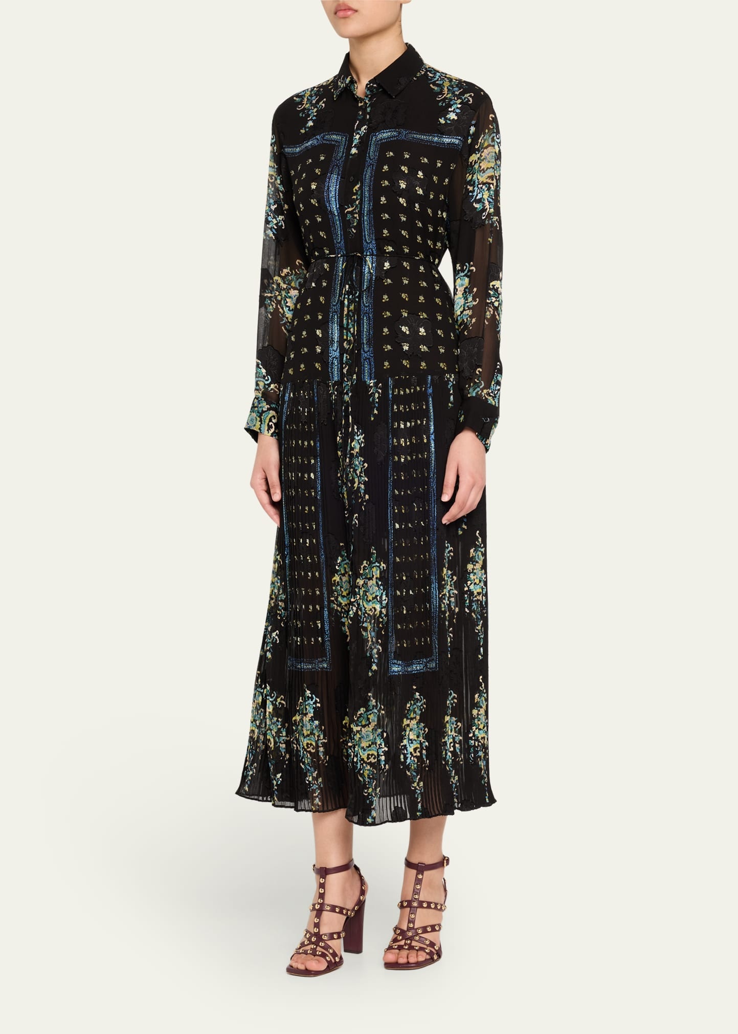 Emilie Drop-Waist Long-Sleeve Midi Shirt Dress - 4