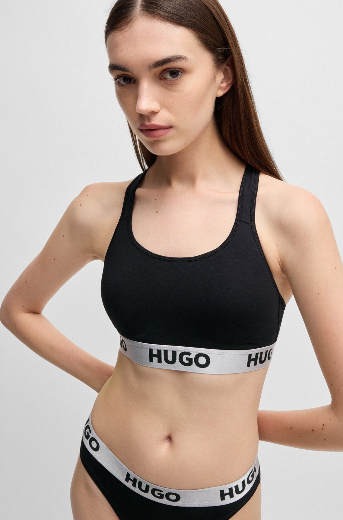 CROSSED-BACK BRALETTE IN STRETCH COTTON WITH LOGO BAND - 4