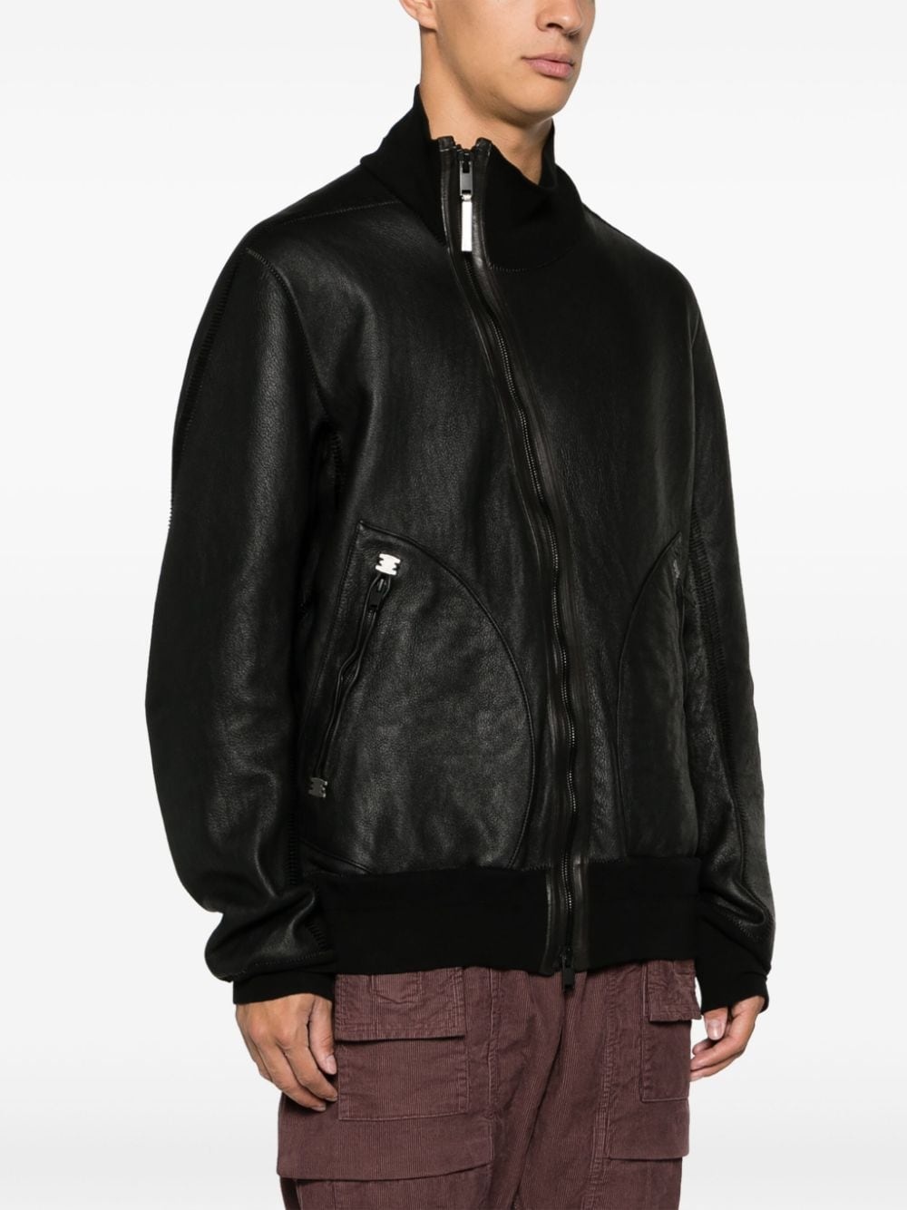 off-centre leather bomber jacket - 3