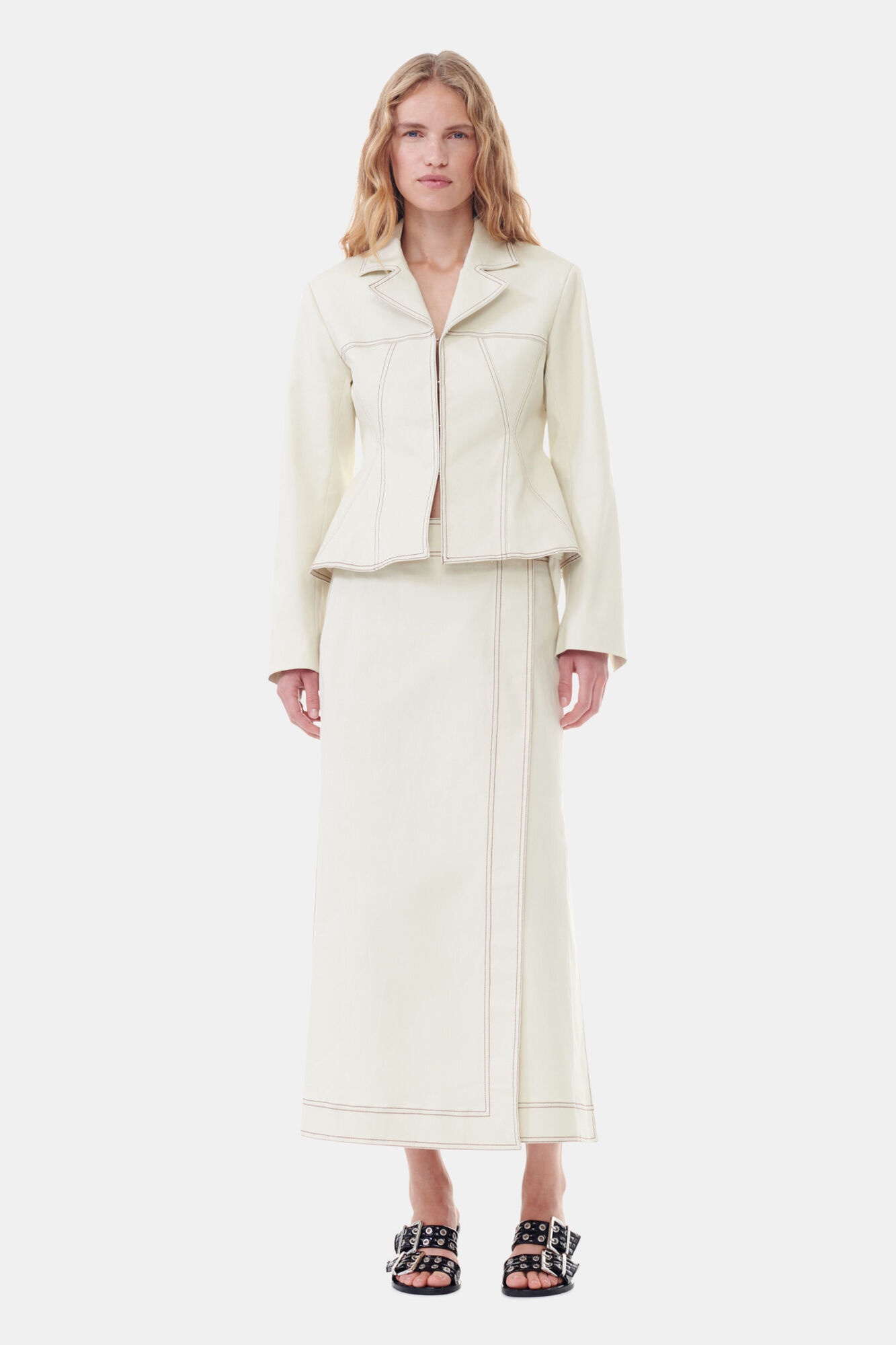 WHITE CANVAS FITTED BLAZER - 3