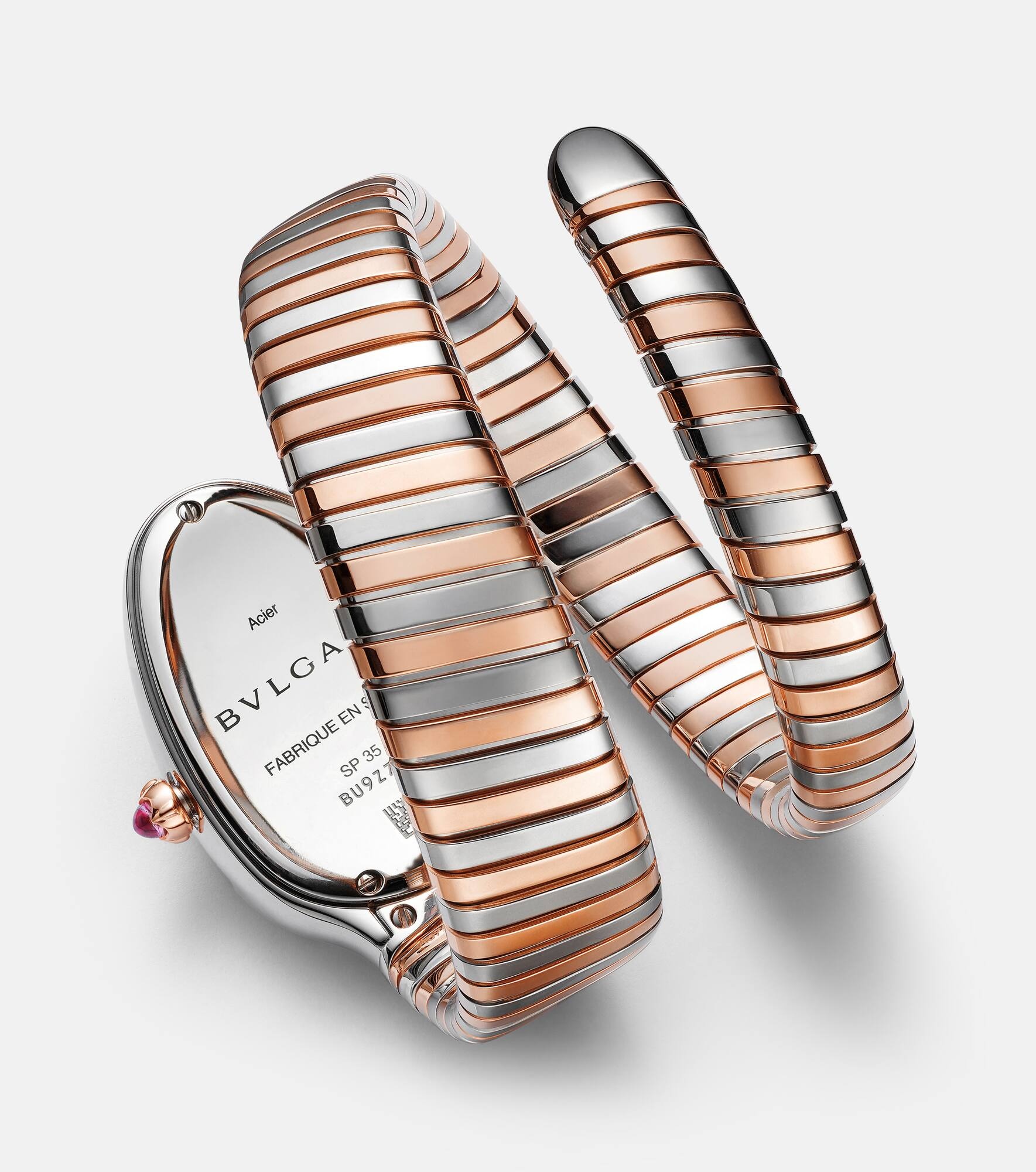 Serpenti Tubogas 35mm 18kt rose gold and stainless steel watch with rubellite - 3