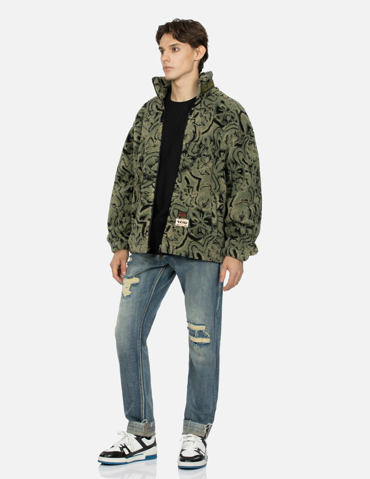 ALLOVER SEAGULL AND KAMON JACQUARD LOOSE FIT SHERPA JACKET - 3