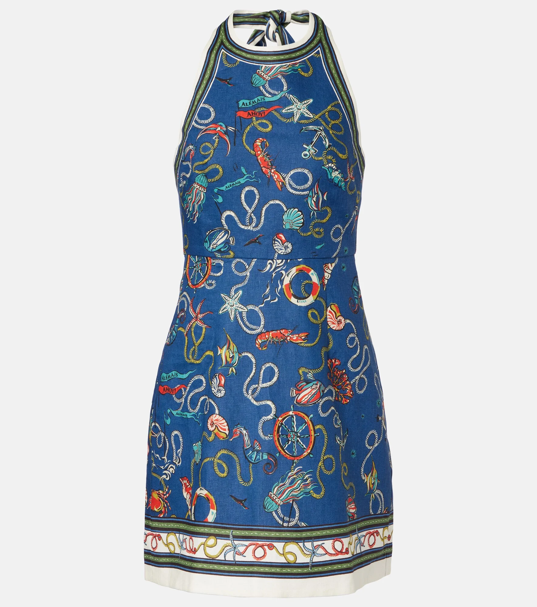 Cove printed halterneck linen minidress - 1