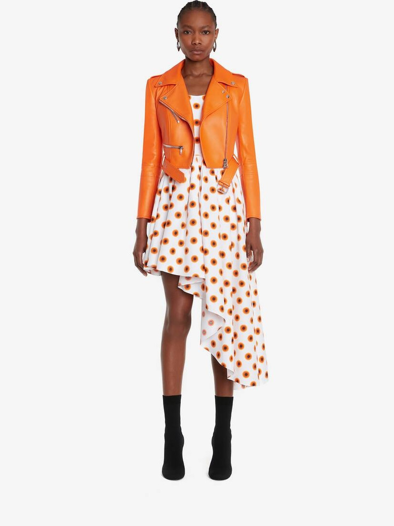 Alexander McQueen Women's Cropped Biker Jacket in Sunset Orange outlook
